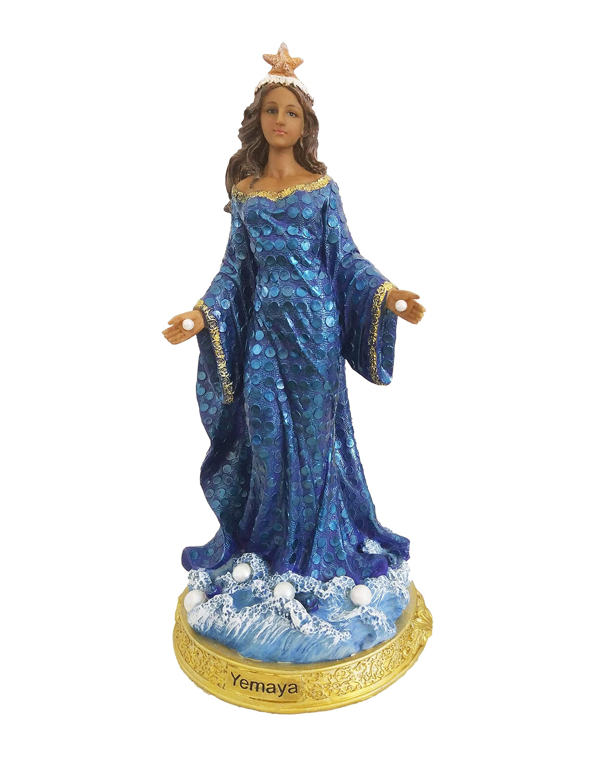 Santo Orisha Yemaya Escultura Orisha Estatua Yemaya Estatua Santería Escultura (8 pulgadas), azul, blanco, oro