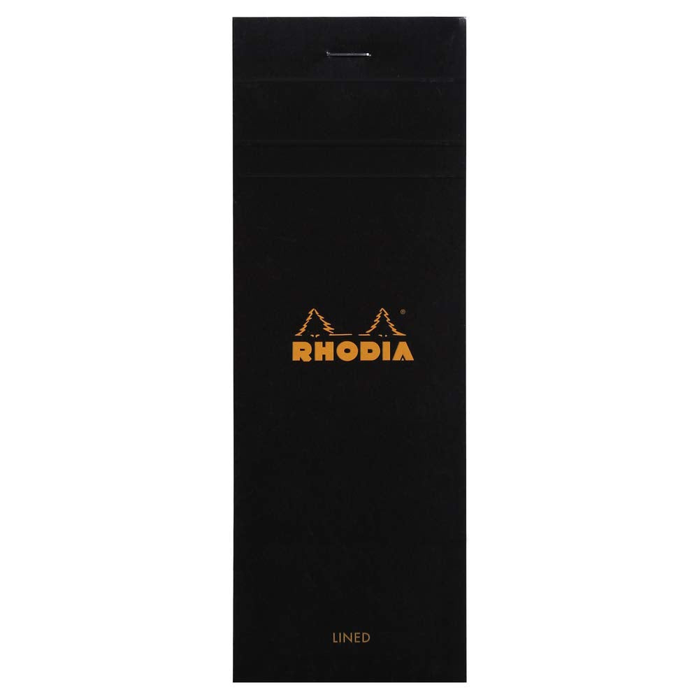 Bloc de notas Rhodia con grapas, rayado, 80 hojas, 3 x 8 1/4, tapa negra