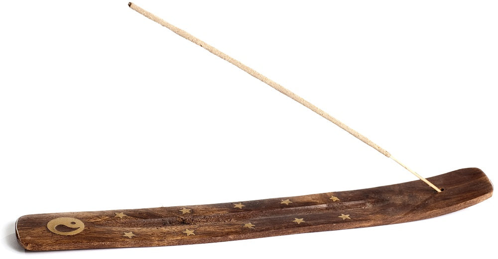 2-Pack Wooden Incense Holder for Sticks with Inlays of Brass 10 inches Long Assorted Styles