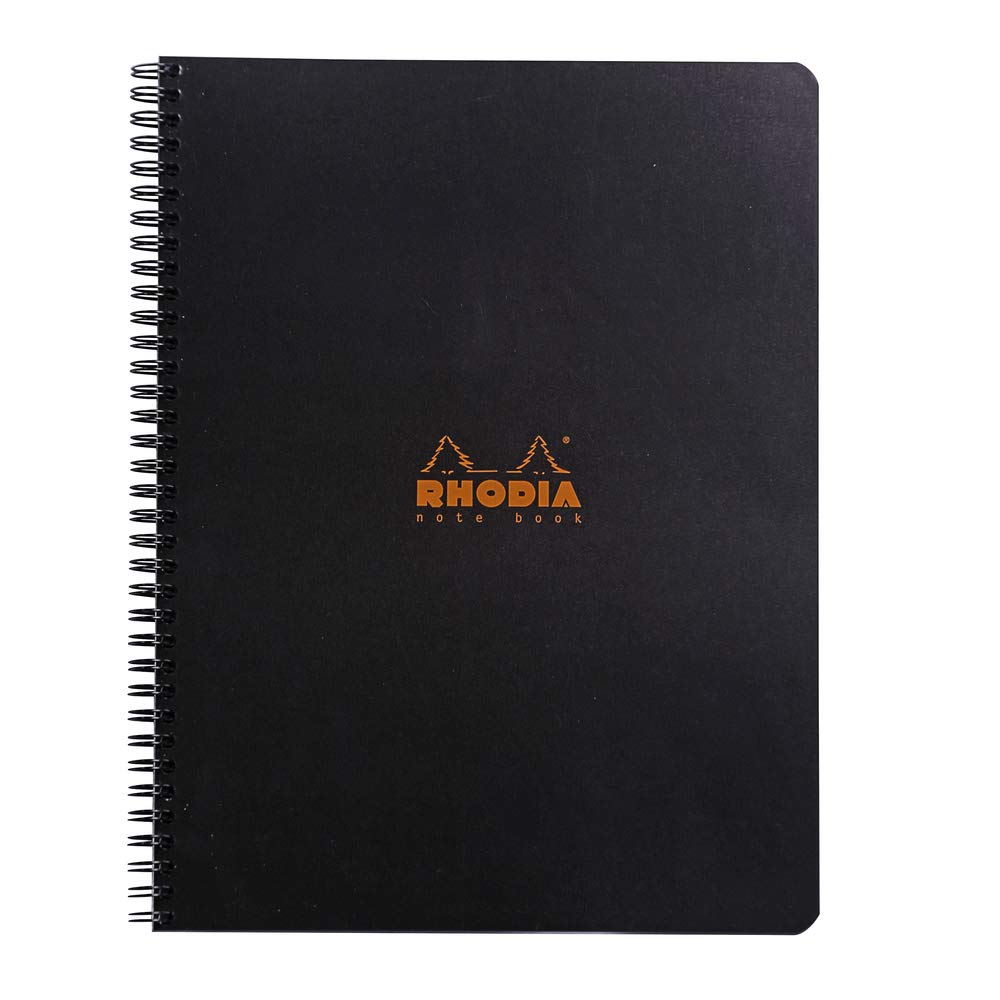 Cahier à spirale Rhodia - Ligné avec marge 80 feuilles - 9 x 11 3/4 - Couverture noire