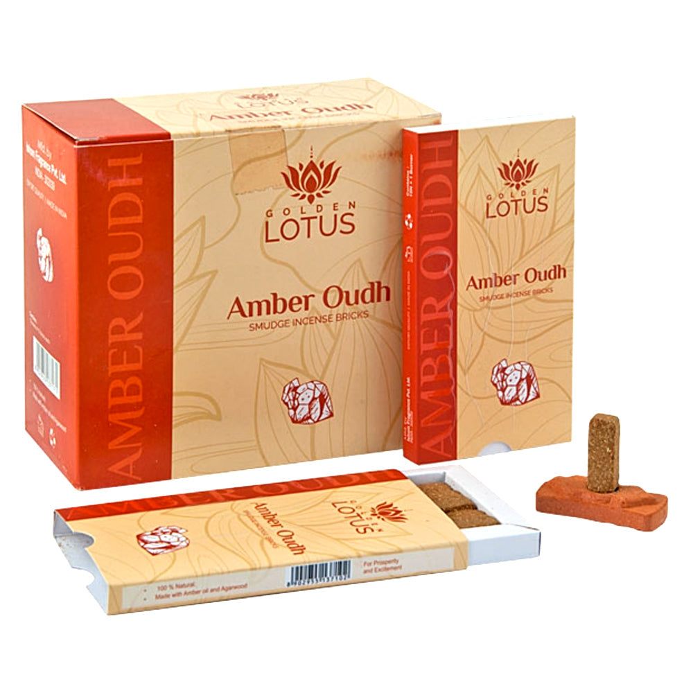 Ladrillos de incienso natural Golden Lotus para difuminar, caja a granel de 180 ladrillos - Amber Oudh