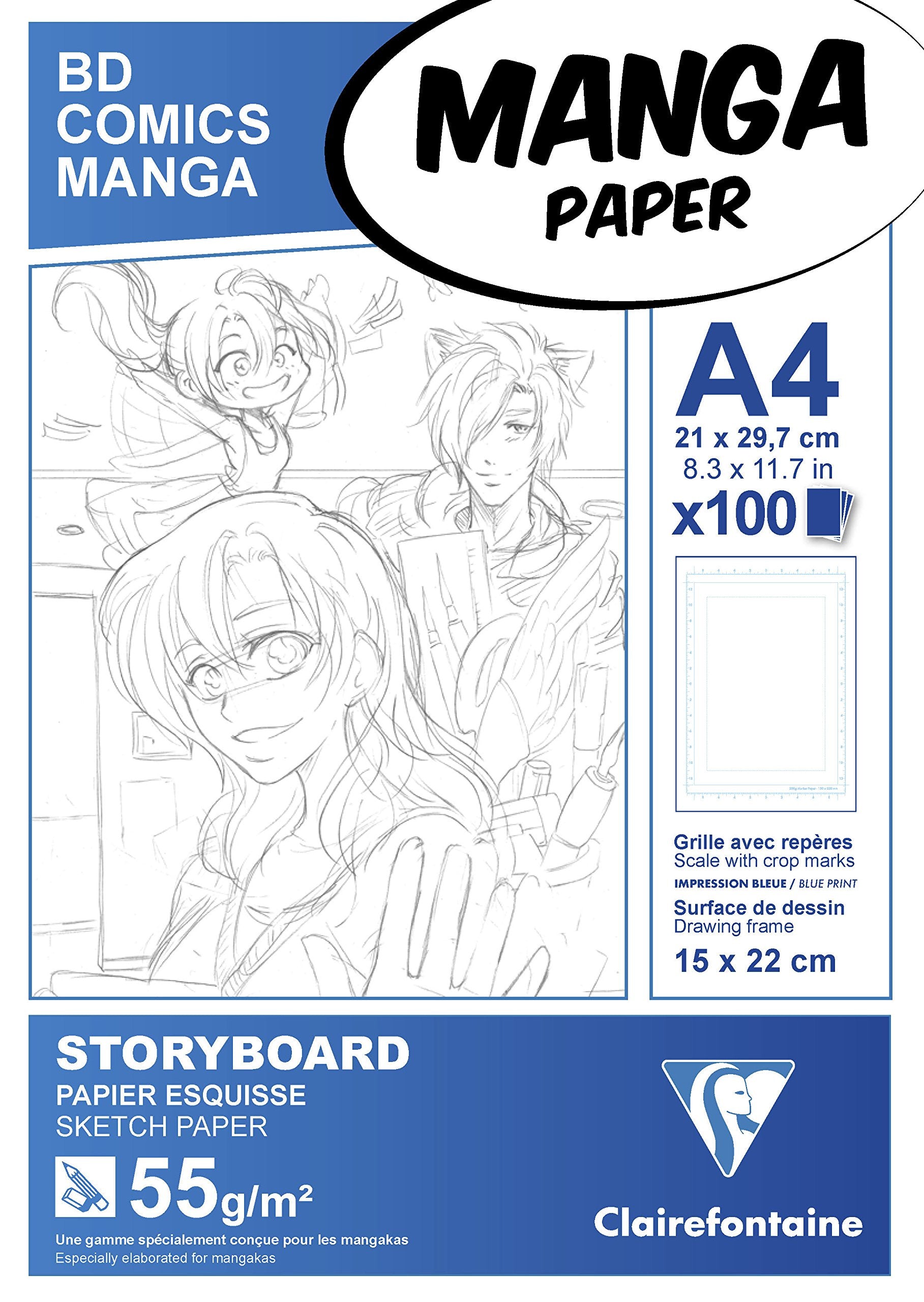 Papel de dibujo manga Clairefontaine - Blocs de guiones gráficos - 8 x 12