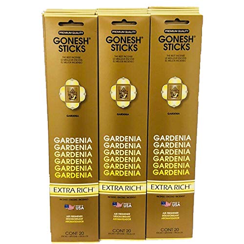 Incienso Gonesh Extra Rich Collection: Gardenia, paquete de 12 (20 varillas por paquete)