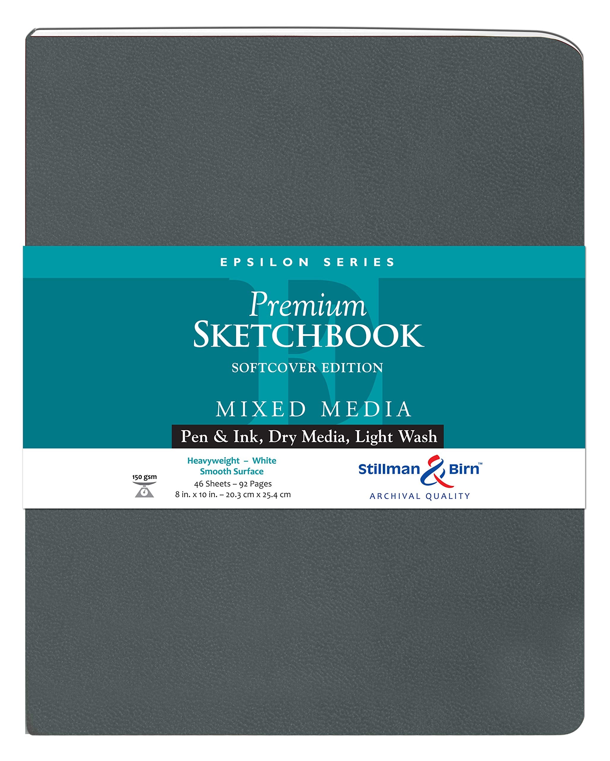 Cuaderno de bocetos de tapa blanda Epsilon Series de Stillman & Birn, 8" x 10", 150 g/m² (gramaje alto), papel blanco, superficie lisa