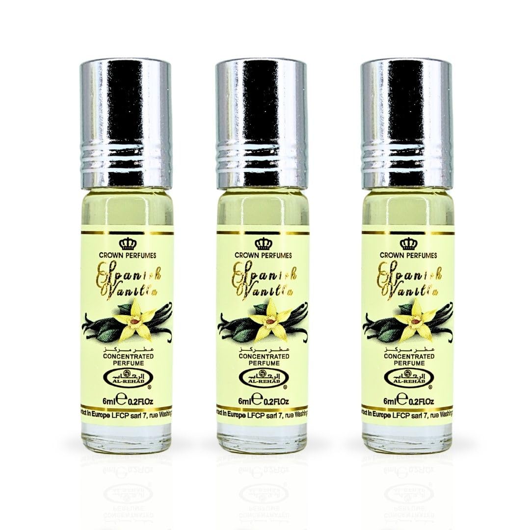 Al Rehab Spanish Vanilla Roll-on Perfume Oil for Unisex, 0.2 Oz (6 ml) - Pack of 3