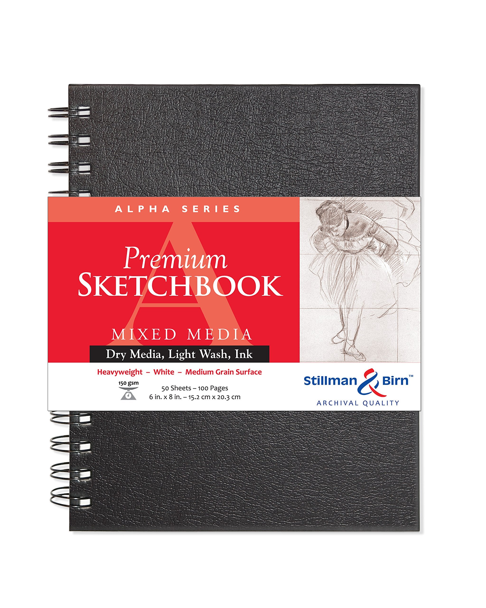 Cuaderno de bocetos de espiral de la serie Alpha de Stillman & Birn, 6" x 8", 150 g/m² (gramaje alto), papel blanco, superficie de grano medio