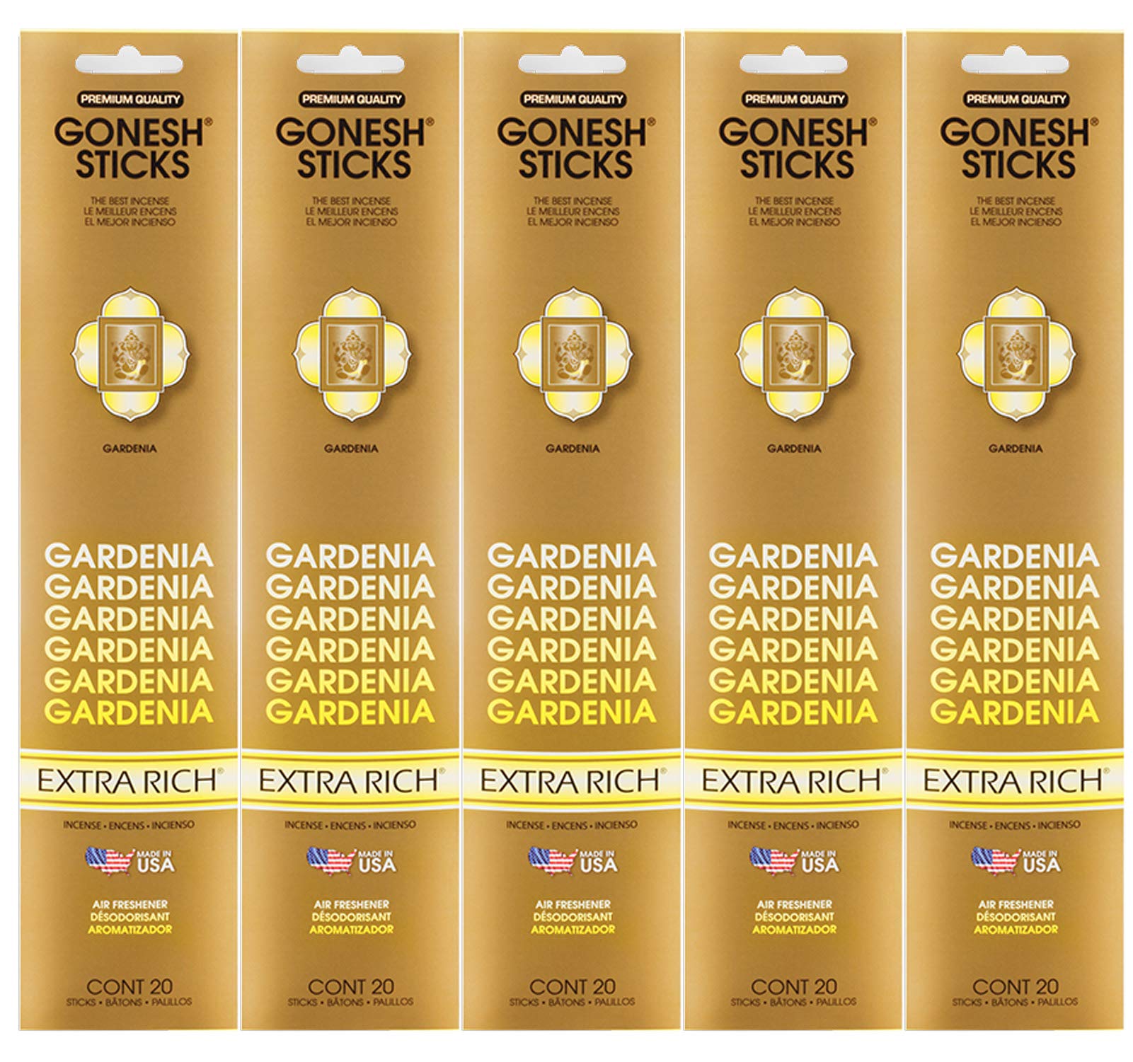 Colección de varillas de incienso Gonesh Extra Rich - Gardenia 5 paquetes (100 en total)