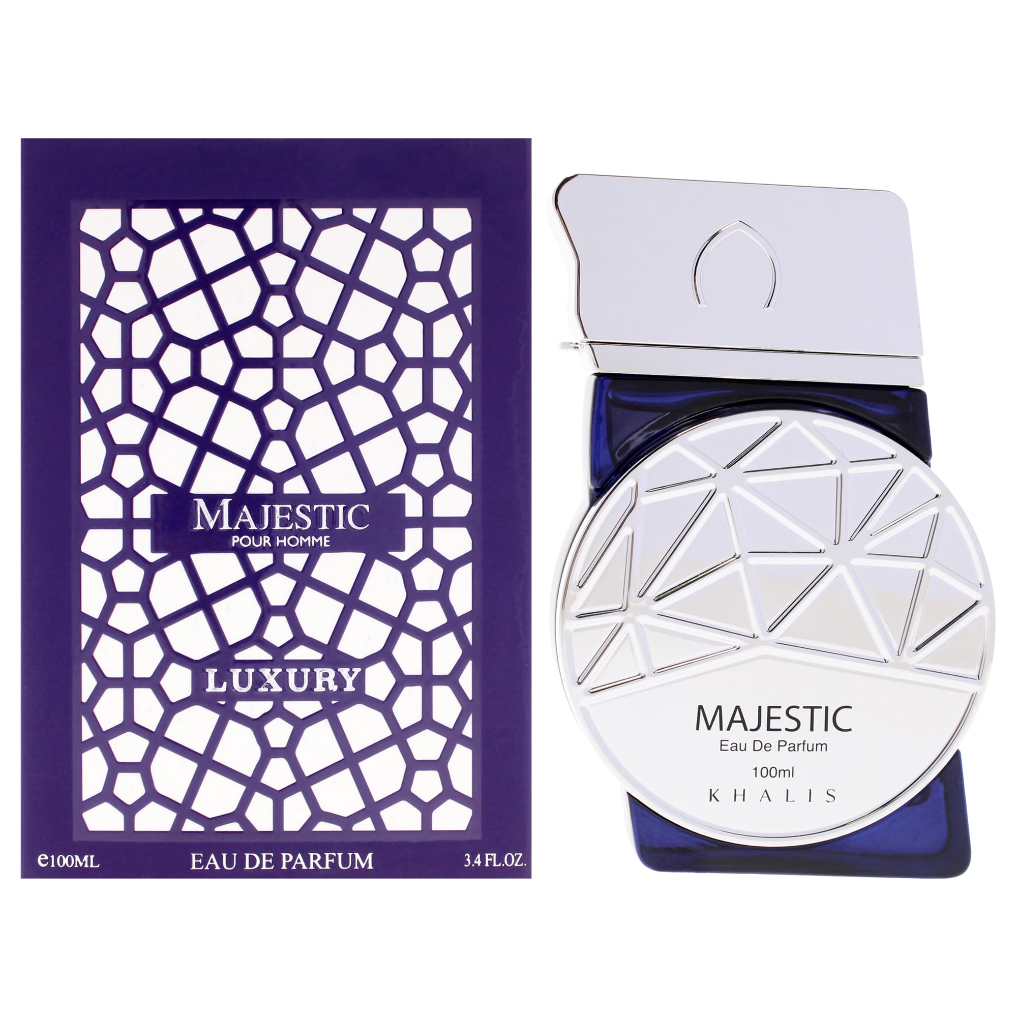 Khalis Majestica Luxury Collection Eau de Parfum for Men, Oriental Floral Fragrance with Amber Musk and Agarwood, 3.4 oz Spray