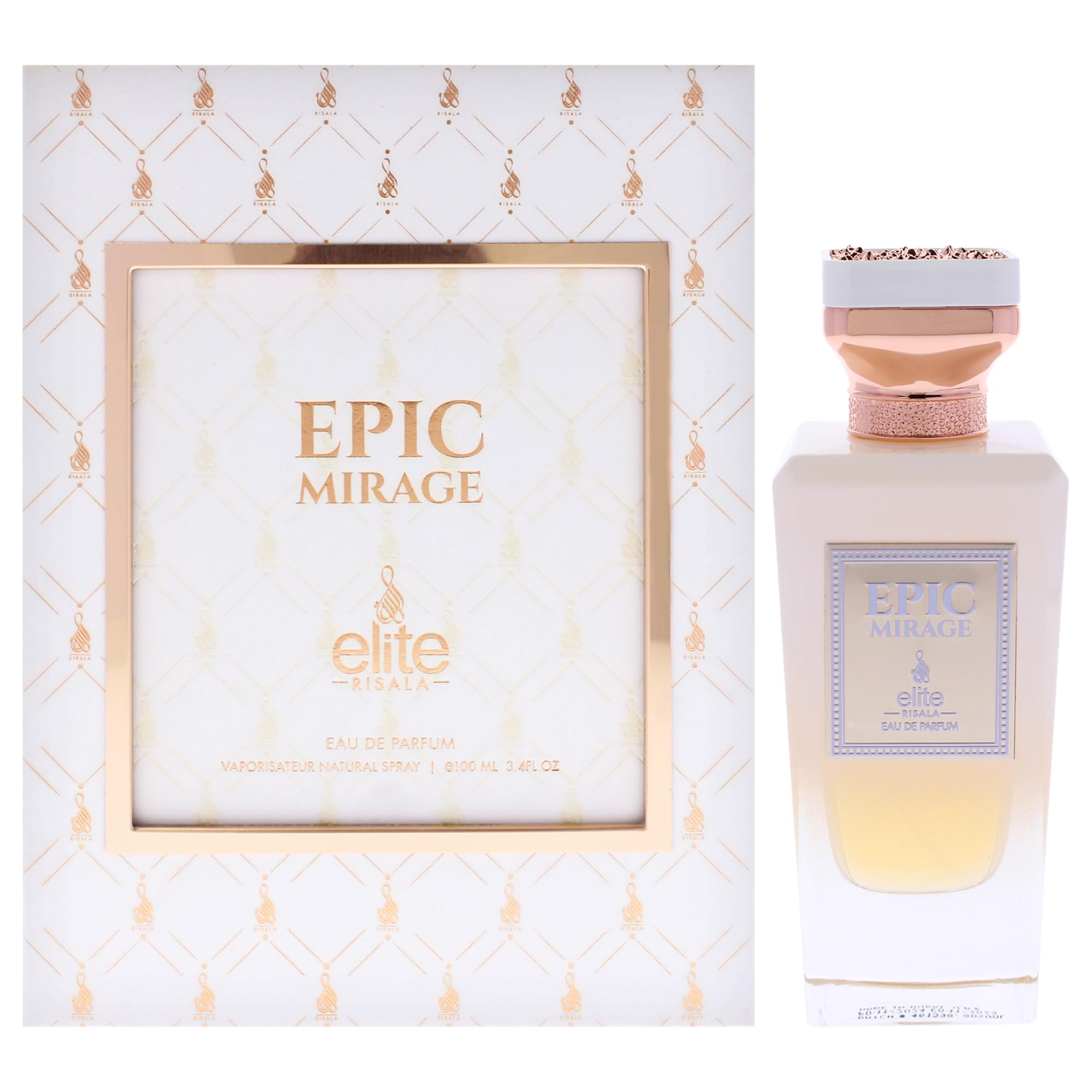 Risala Elite Epic Mirage Eau de Parfum Unisex, Gourmand Floral Fragrance with Marshmallow Caramel Sugar and Woods, 3.4 oz Spray