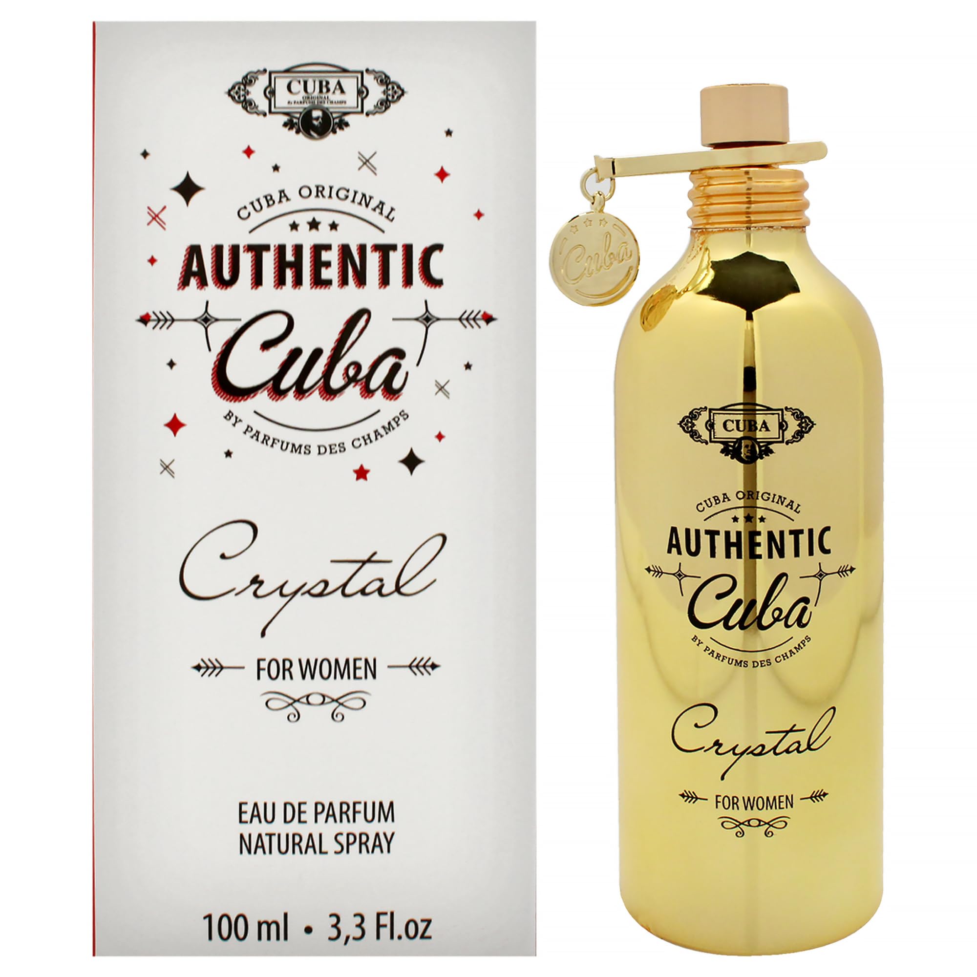 Cuba Authentic Crystal Eau de Parfum for Women Amber Floral Fragrance with Saffron Jasmine and Bergamot 3.3 oz Spray