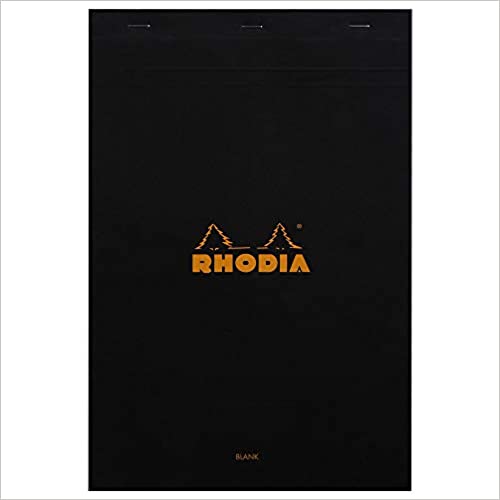 Bloc de notas Rhodia con grapas, en blanco, 80 hojas, 8 1/4 x 12 1/2, tapa negra
