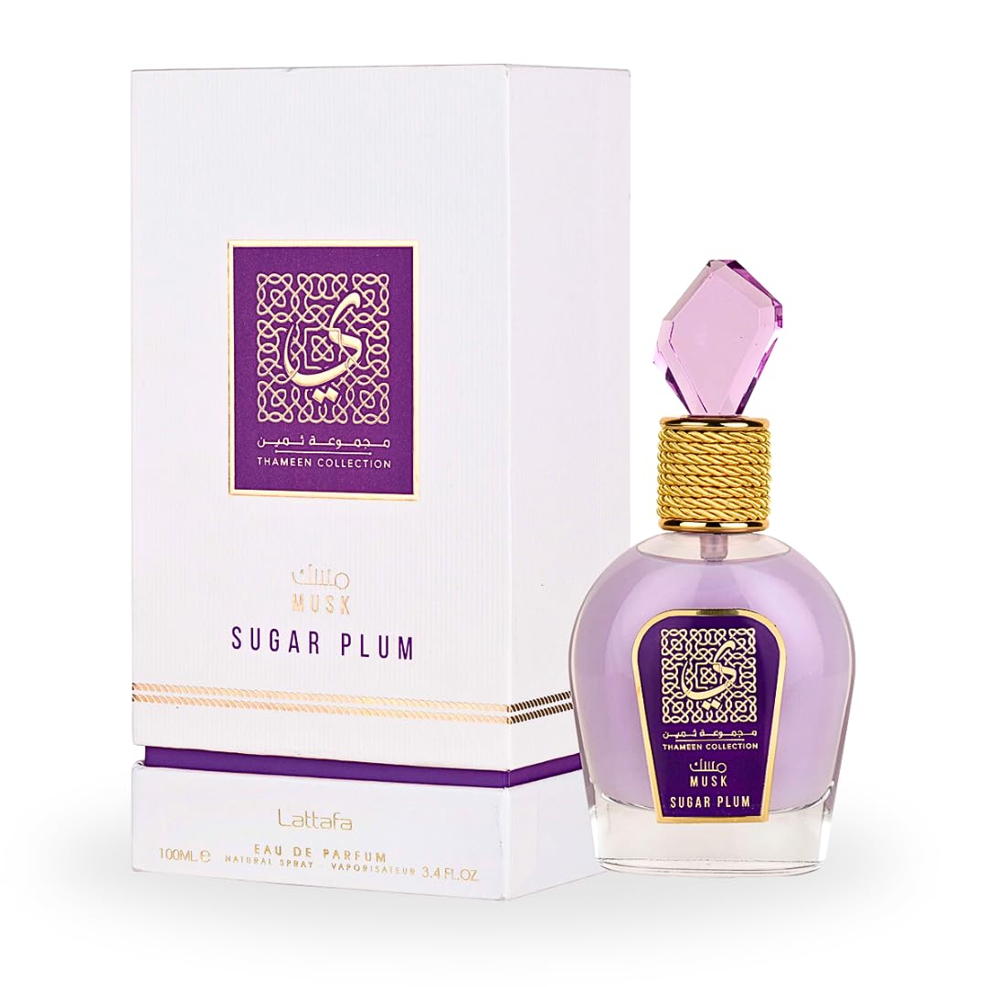 Lattafa Thameen Collection Musk Sugar Plum EDP Spray for Women, 3.4 Ounce