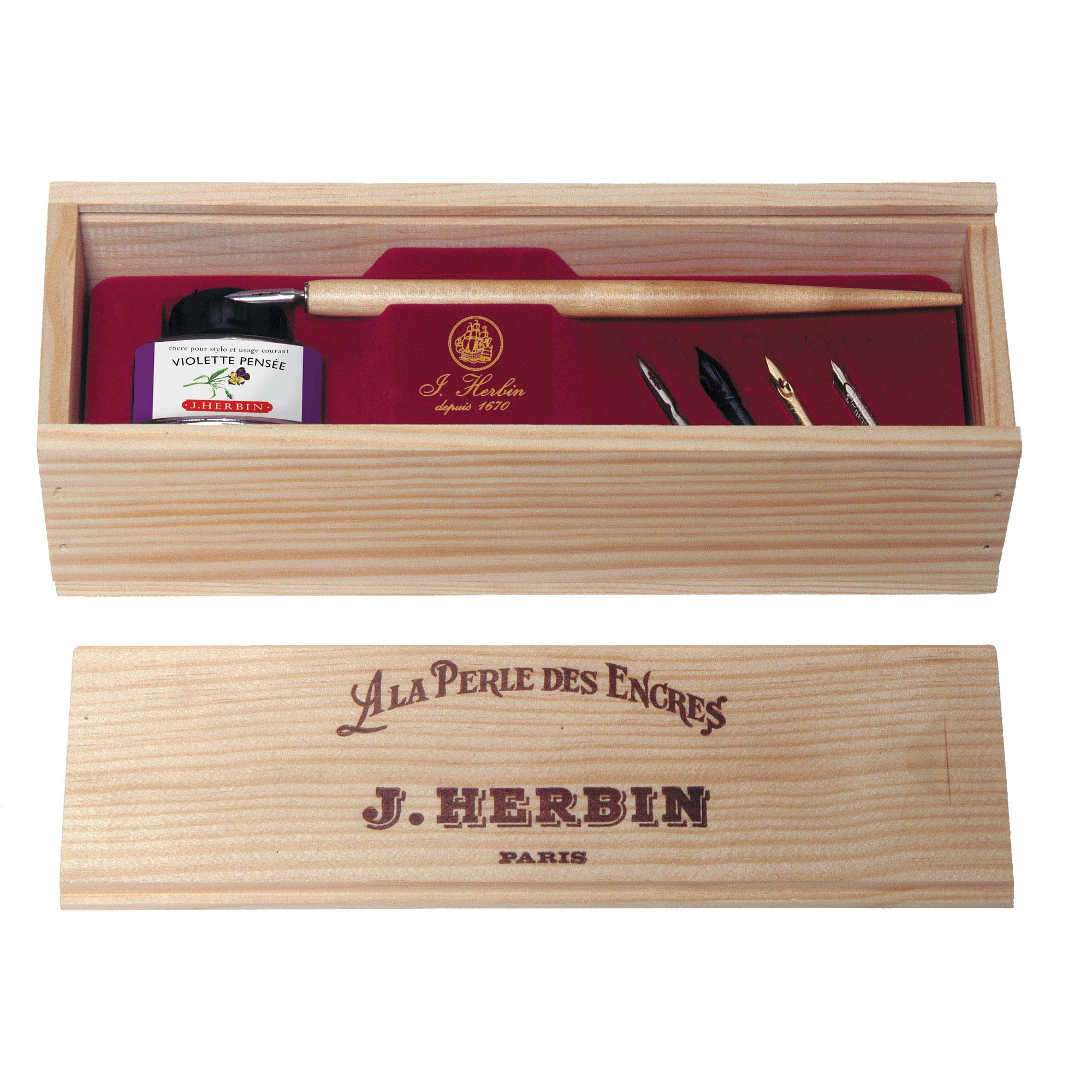 Herbin Coffret en Bois "La Perle des Encres" - 9 1/2 x 2 x 2 1/2