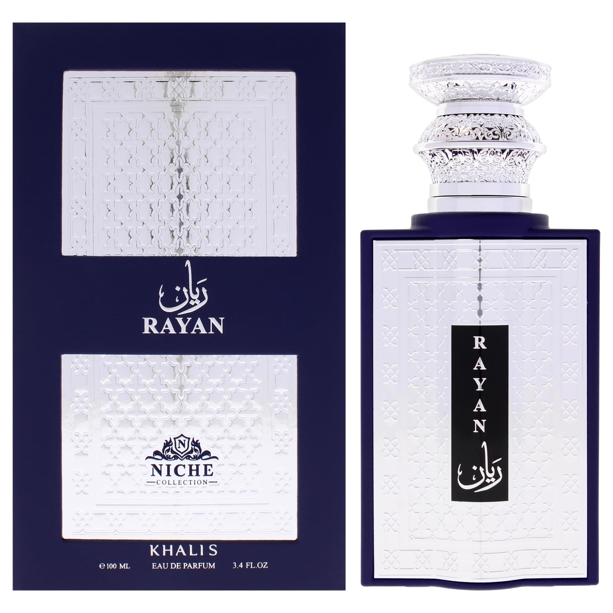 Khalis Rayan Niche Collection Eau de Parfum for Men, Oriental Floral Oud Fragrance with Saffron Rose Leather and Vanilla, 3.4 oz Spray