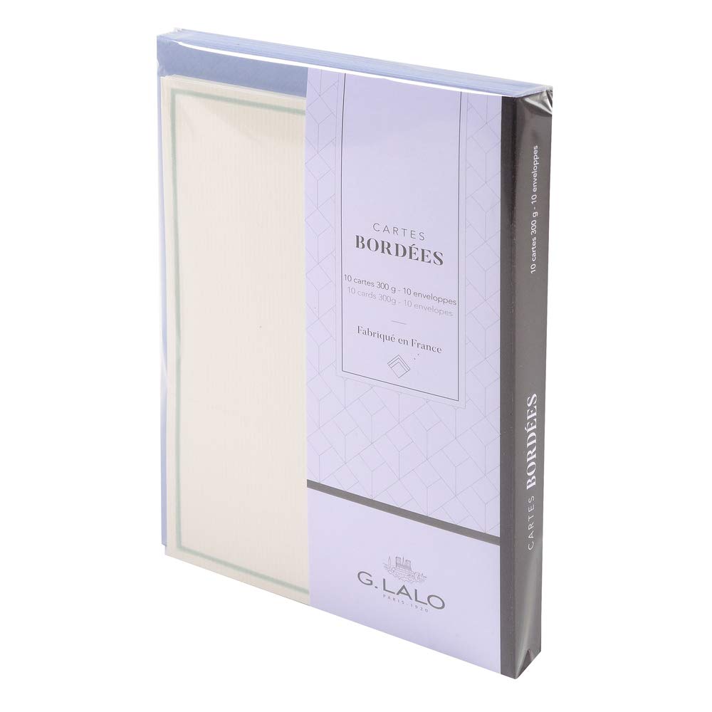 G. Lalo Blue Bordered Correspondence Cards & Envelopes Set, 10 Ct, 4.25 x 6 Inch