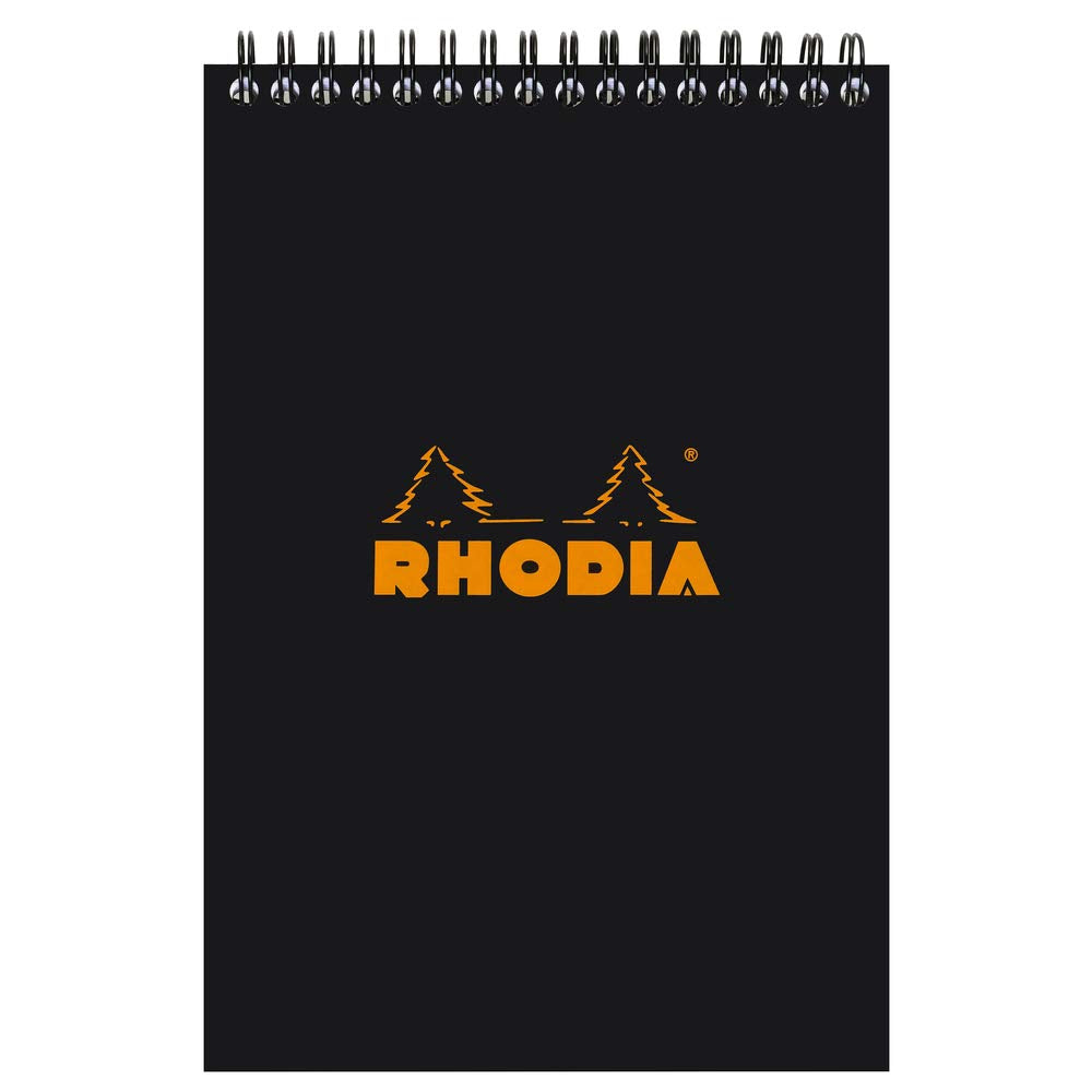 Bloc de notas de espiral Rhodia, con líneas, 80 hojas, 6 x 8 1/4, tapa negra