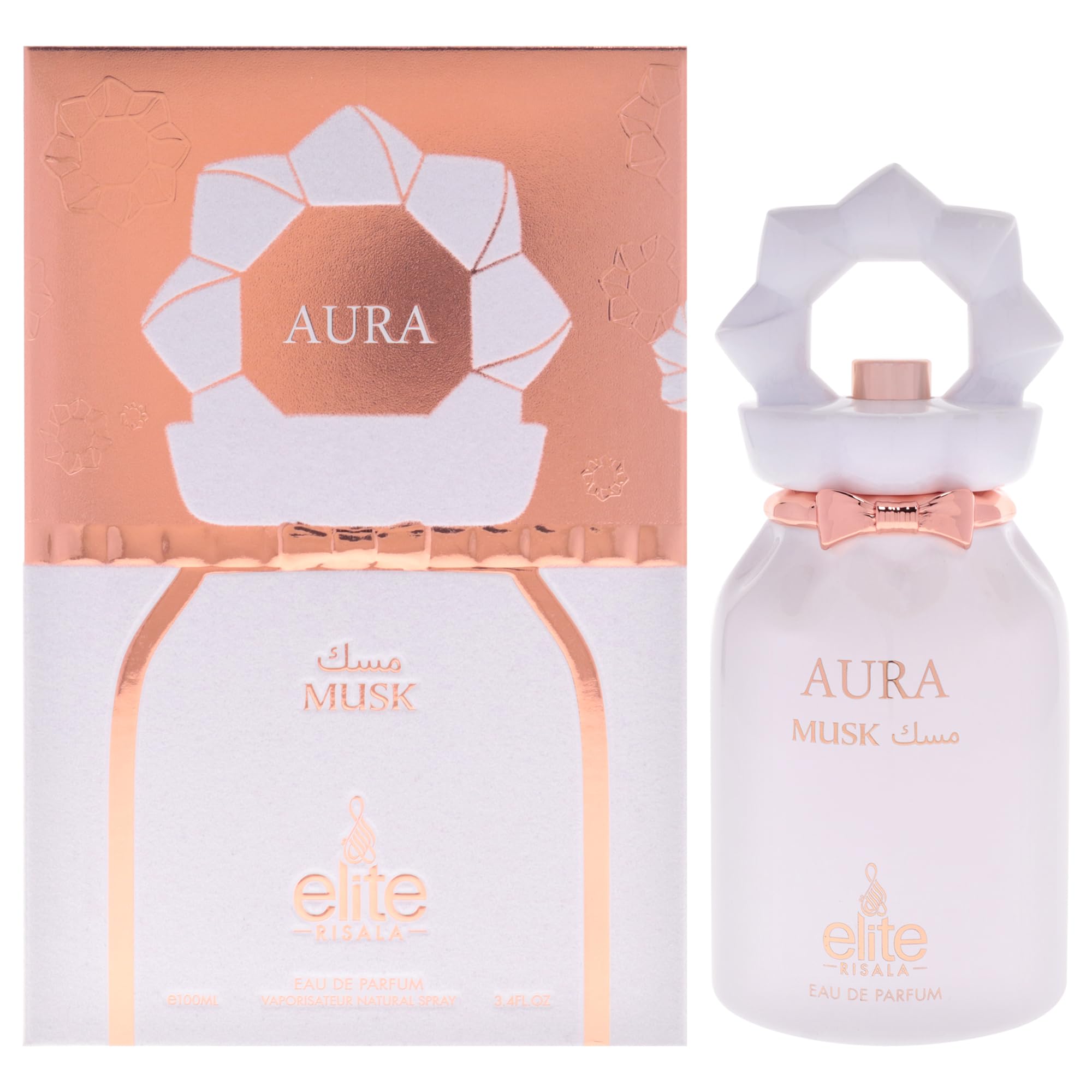Risala Elite Aura Musk Eau de Parfum Unisex, Oriental Floral Musk Fragrance with Saffron Jasmine Amber and Woods, 3.4 oz Spray