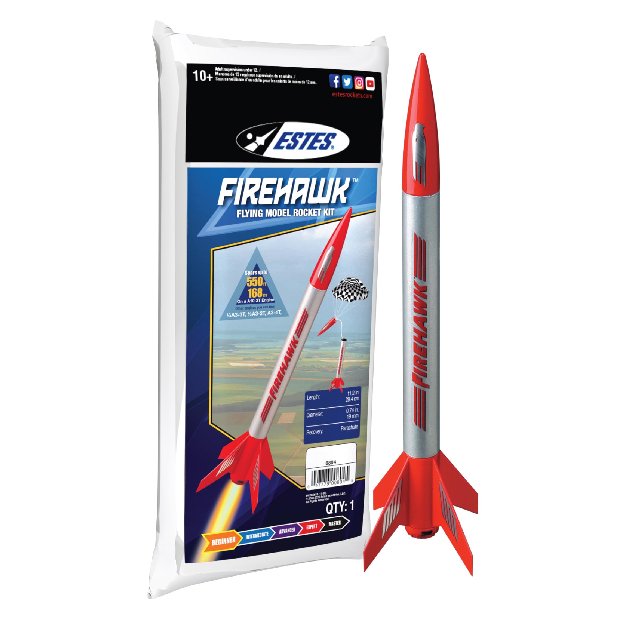 Estes 804 Firehawk Rocket-Building Kit, Beginner Flying-Rocket-Model Kit