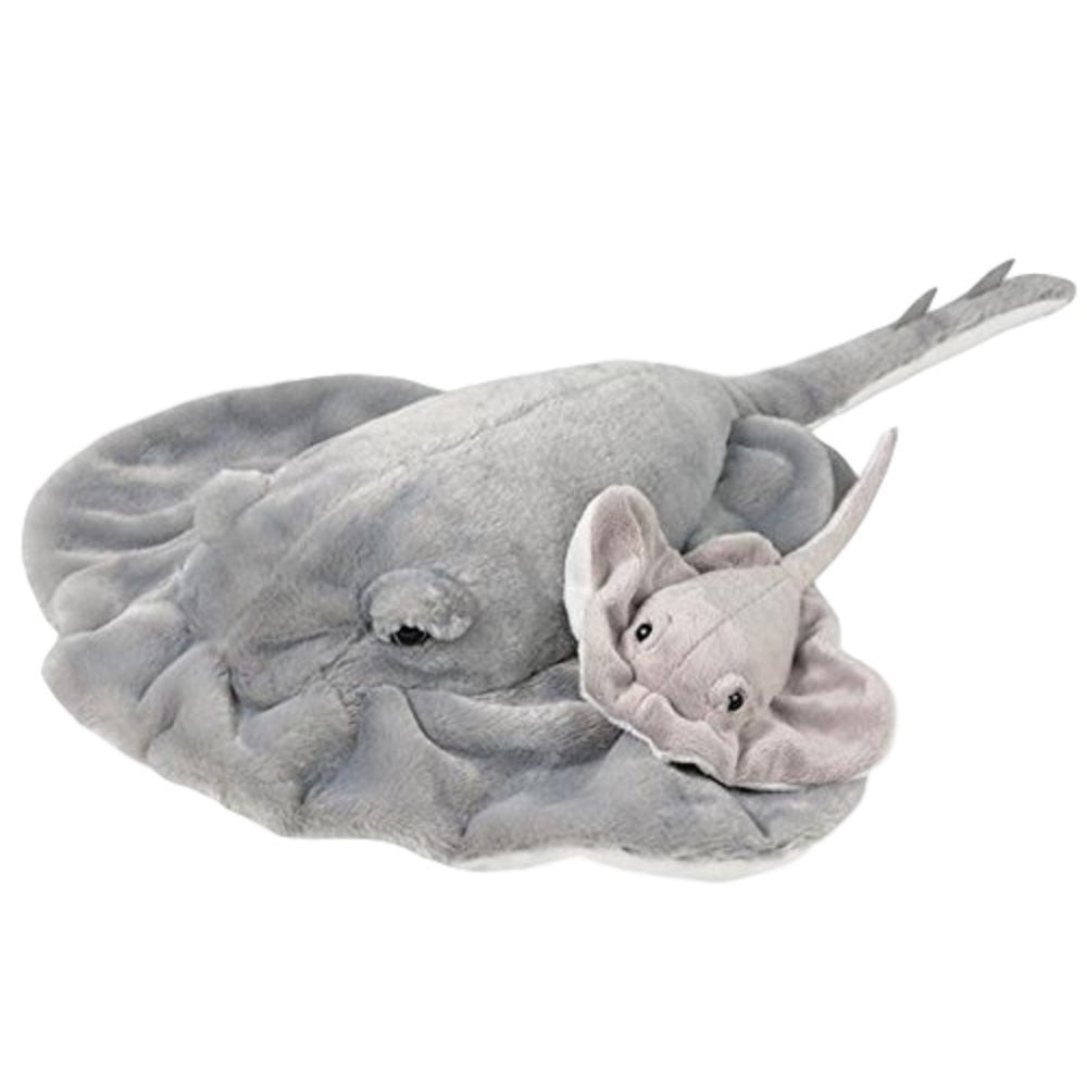 Peluche de mantarraya con bebé de 22" de largo que nace de la vida