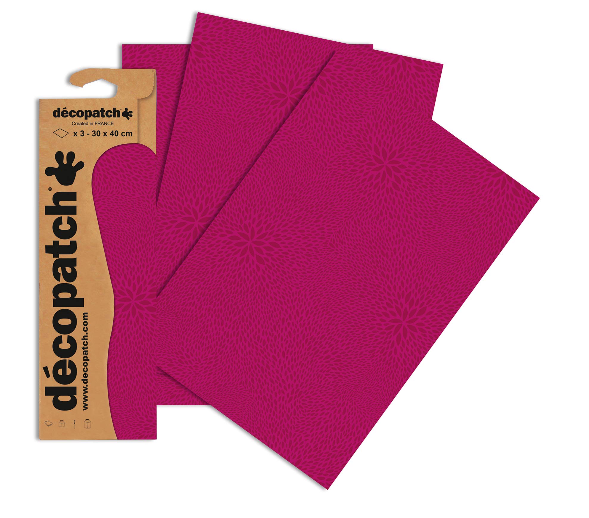 Decopatch Papers - Pack of 3 sheets - 11 3/4 x 15 3/4 - Hot Pink