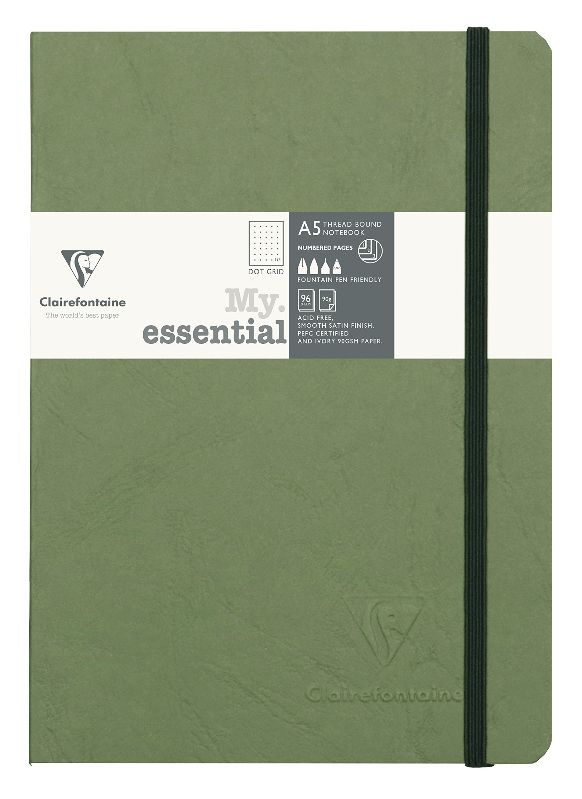 Cuaderno encuadernado con páginas "My Essential" de Clairefontaine, 96 hojas con puntos, 6 x 8 1/4, color verde