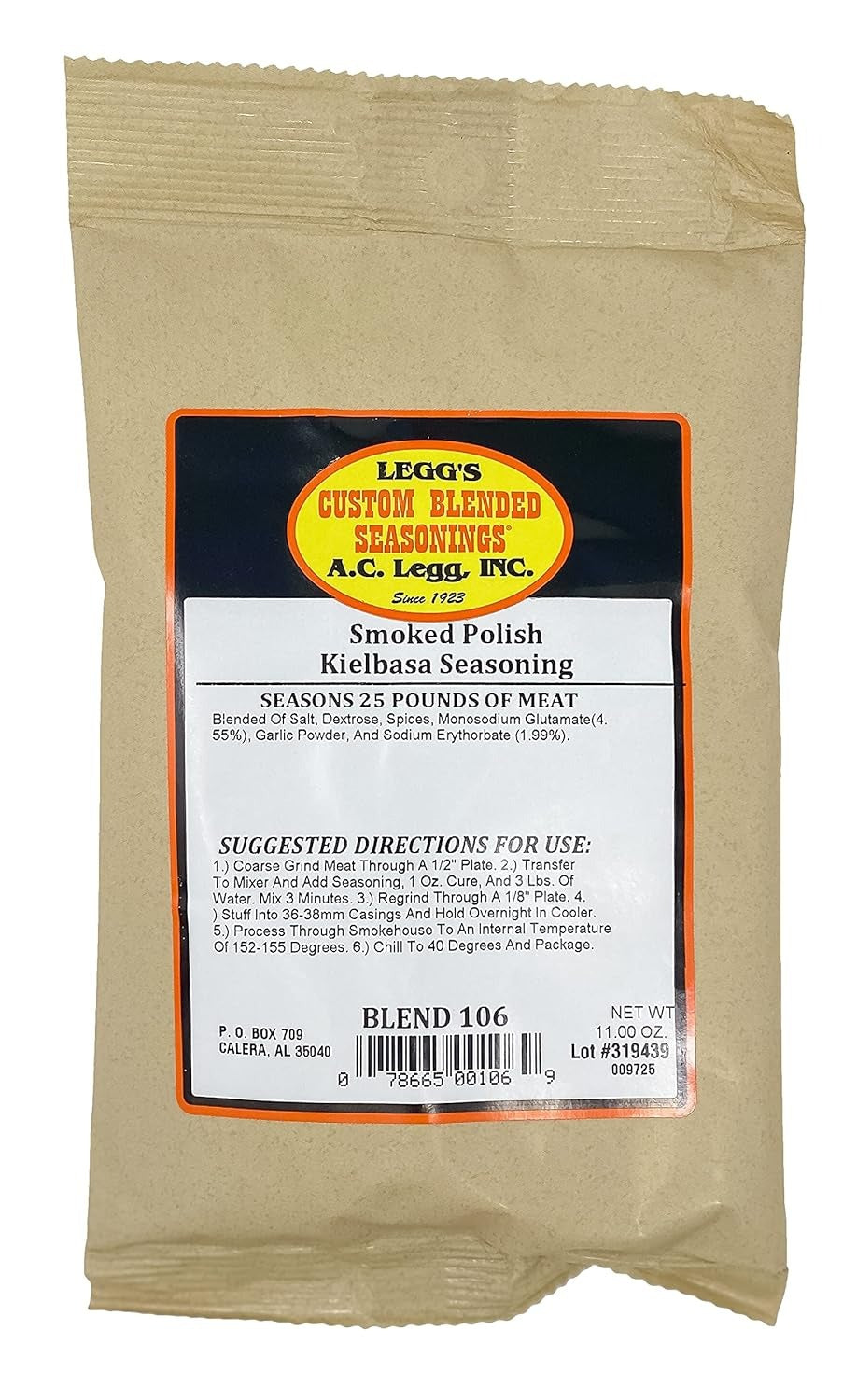 AC Legg Smoked Polish Kielbassa Meat Seasoning 11 Ounces