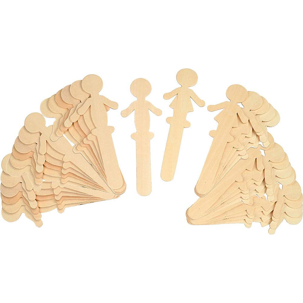 Chenille Kraft People-Shaped Wood Craft Sticks, 5-3/8", 36 Pack, Natural Wood (CKC364502)