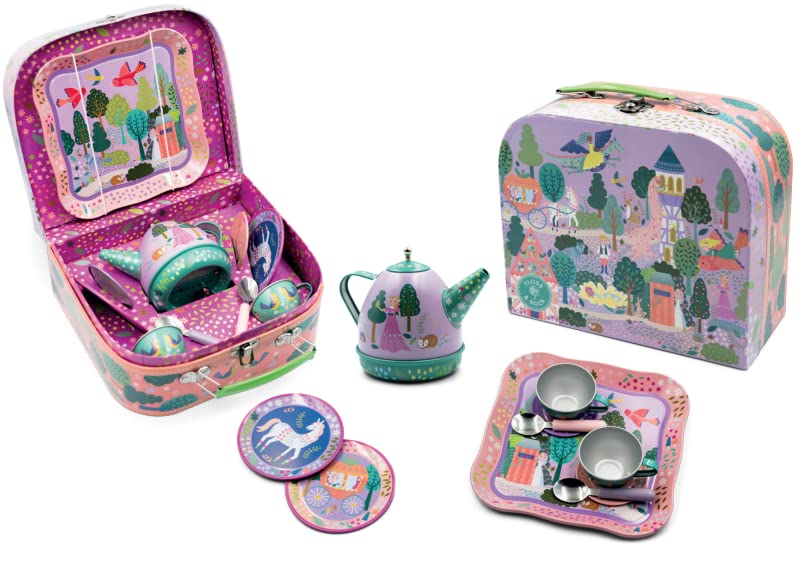 Juego de té infantil en lata con diseño de cuento de hadas musical Floss & Rock, 11 piezas, 6,8 pulgadas