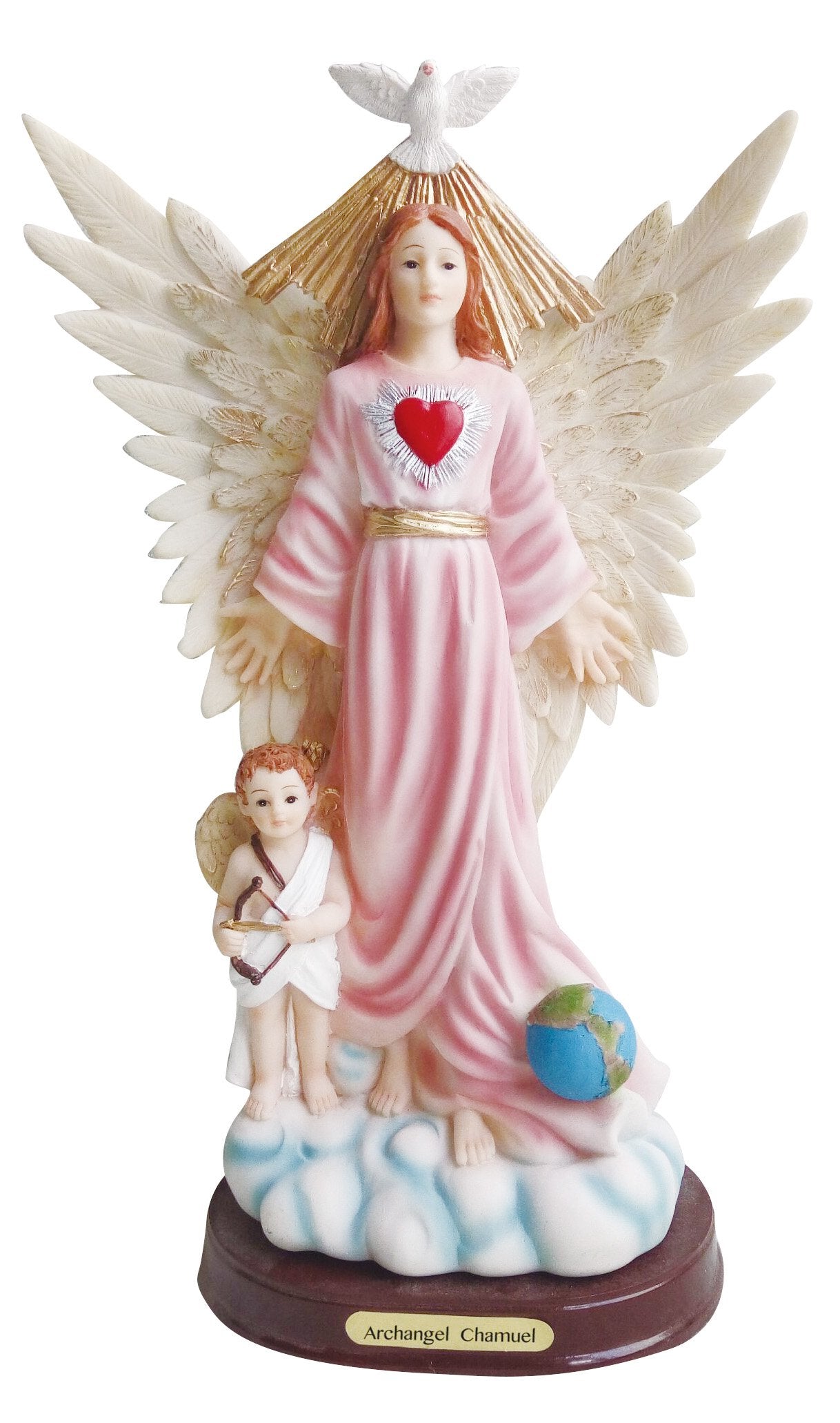 Estatua del Arcángel Chamuel Estatua del Ángel Chamuel Figura Sagrada (8 pulgadas) (Rosa)