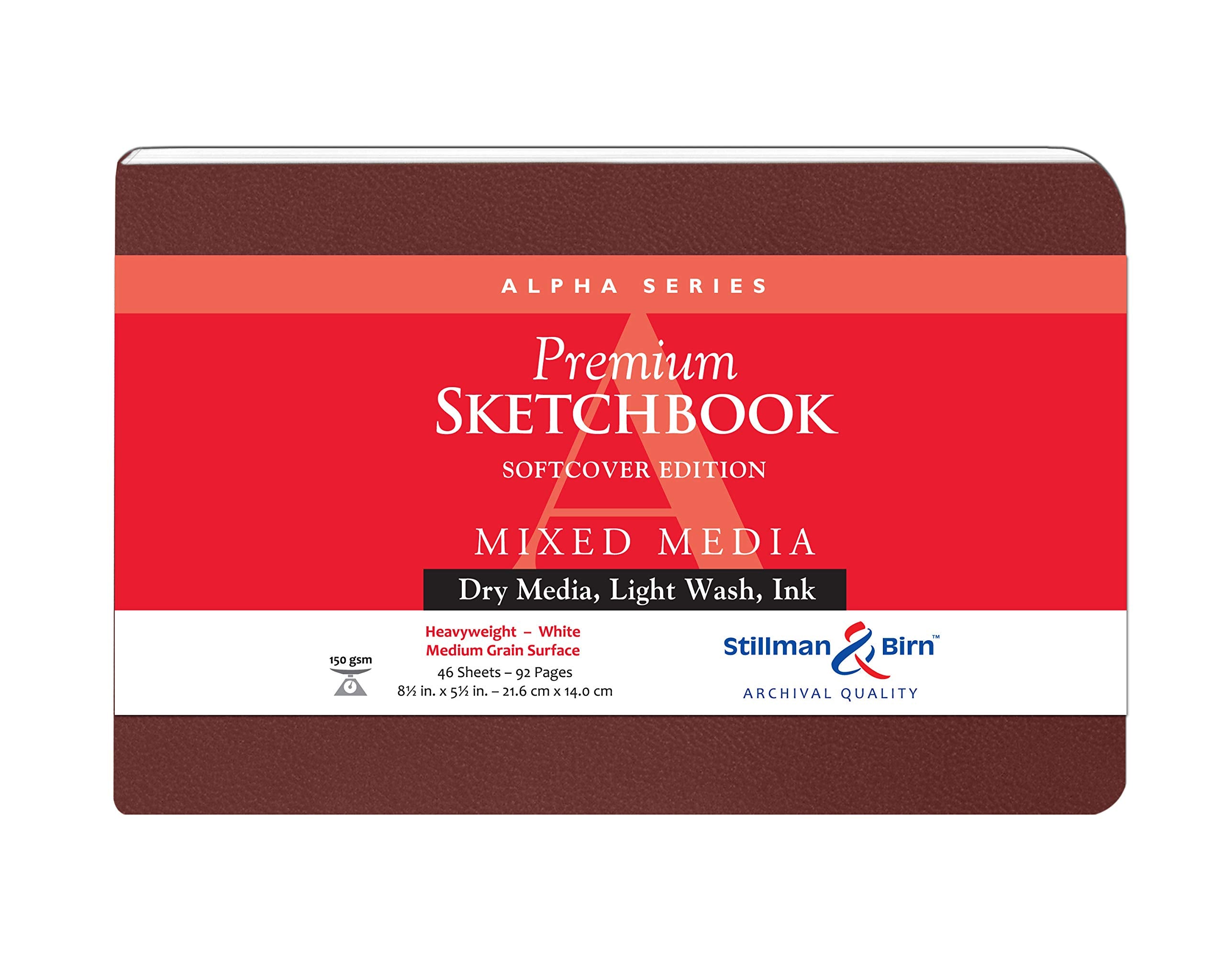 Cuaderno de bocetos de tapa blanda de la serie Alpha de Stillman & Birn, formato horizontal, 8 x 5, papel blanco de 150 g/m²