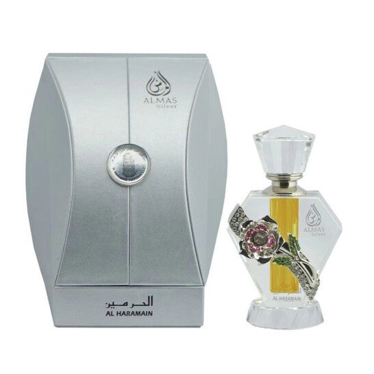 Al Haramain Almas Silver Perfume Oil for Unisex Long-Lasting Perfume Oil, 0.33 oz, Floral Fruity Musky