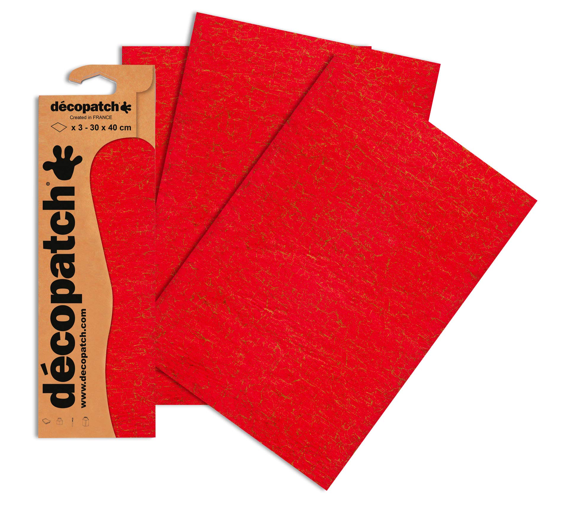 Decopatch Papers - Pack of 3 sheets - 11 3/4 x 15 3/4 - Red Crackle
