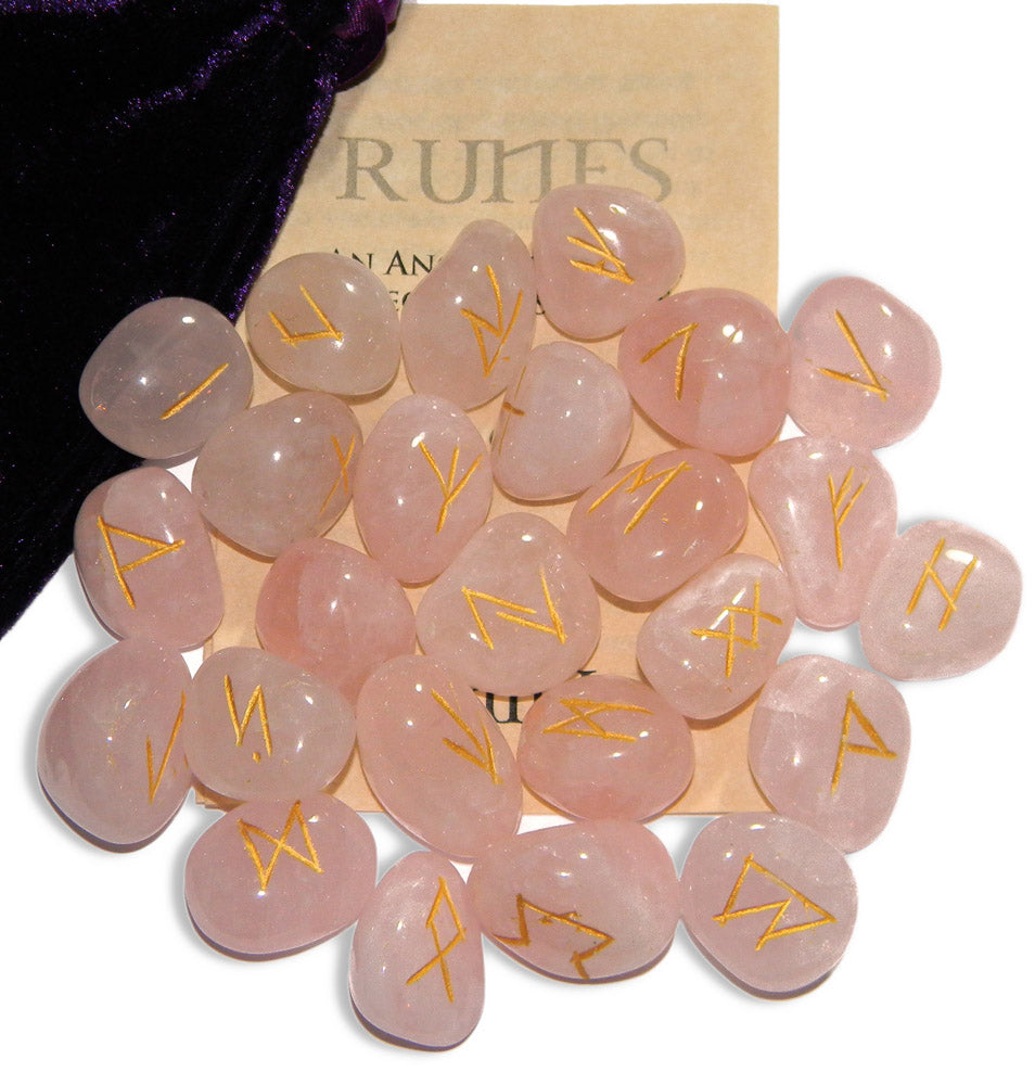 Starlinks Rose Quartz Gemstone Runes Set of 25 with Velvet Pouch and Instructions