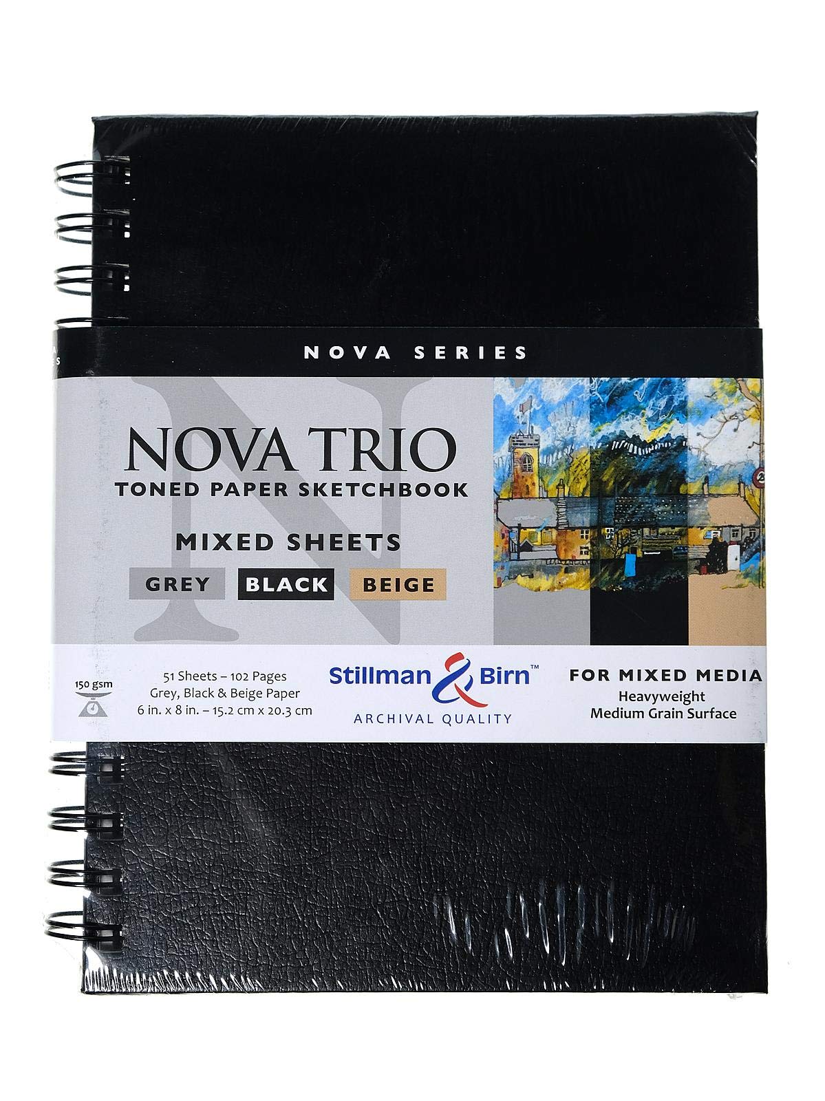 Cuaderno de bocetos de espiral Stillman & Birn Nova Trio Series, formato vertical, 6 x 8, papel beige, gris y negro de 150 g/m²
