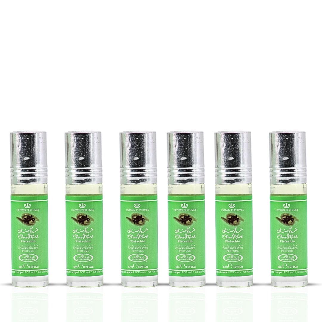 Al Rehab Choco Musk Pistachio Perfume Oil Roll-On, 6ml Each, 6-Pack, Unisex