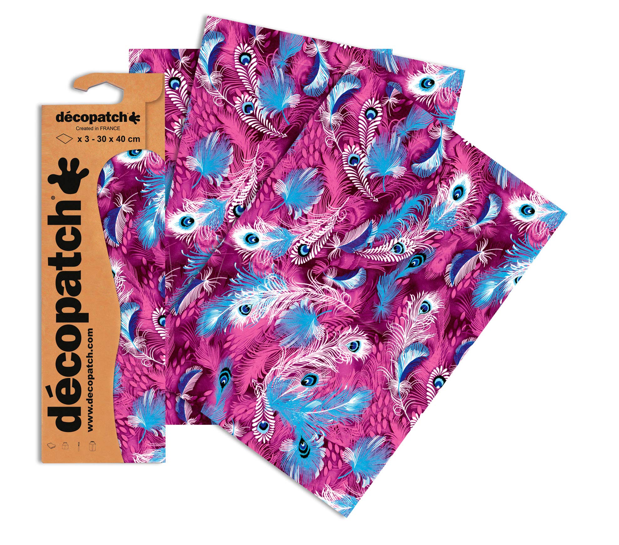 Decopatch Papers - Pack of 3 sheets - 11 3/4 x 15 3/4 - Purple Plumes