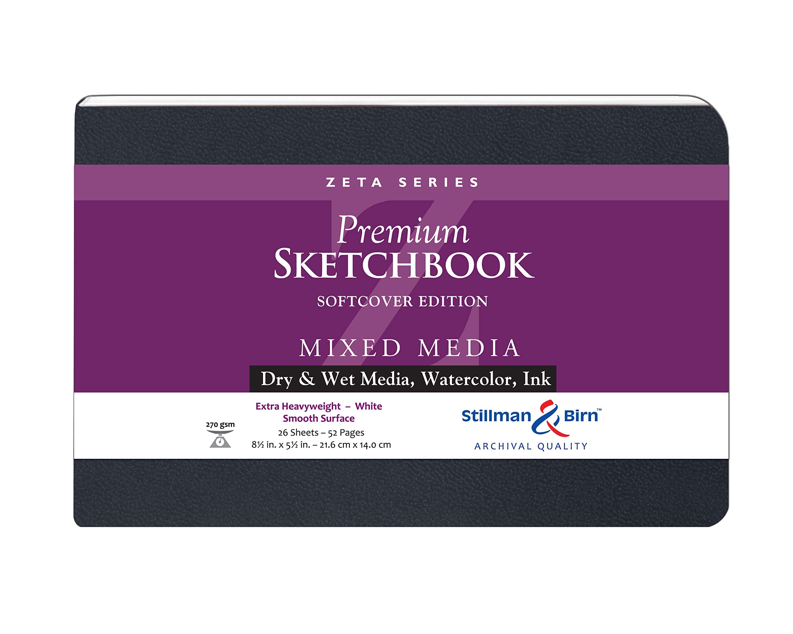 Cuaderno de bocetos de tapa blanda Stillman & Birn Zeta Series, formato horizontal, 8 x 5, papel blanco de 270 g/m²