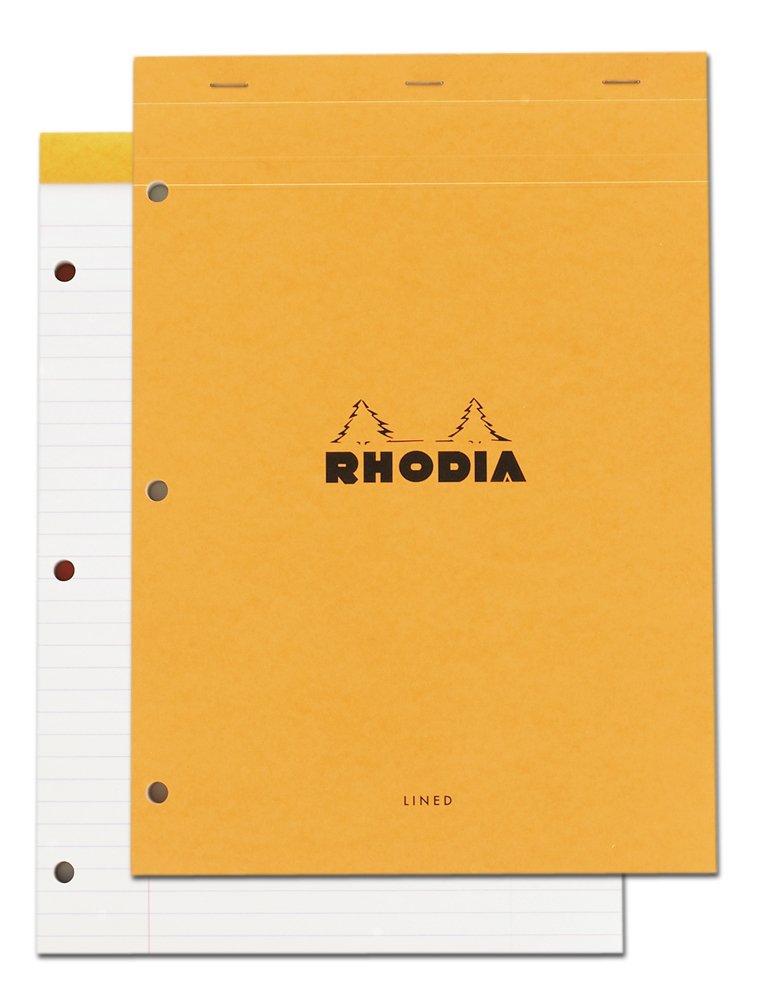 Rhodia Staplebound Notepad - Lined w/3 holes 80 sheets - 8 1/4 x 11 3/4 - Orange cover