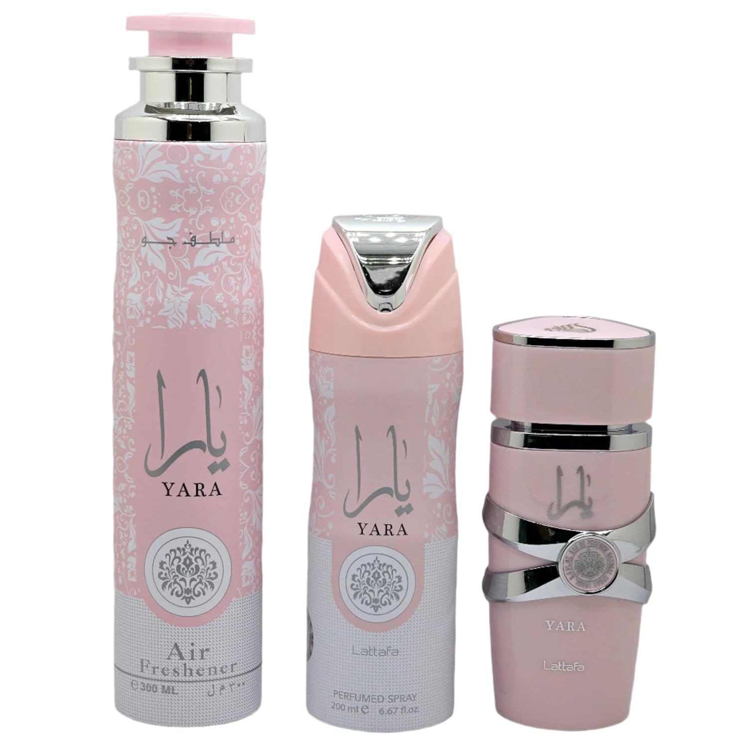Lattafa Yara For Women Gift Set (3.4Oz EDP + 6.67Oz Deo + 10.14Oz Air Freshener)