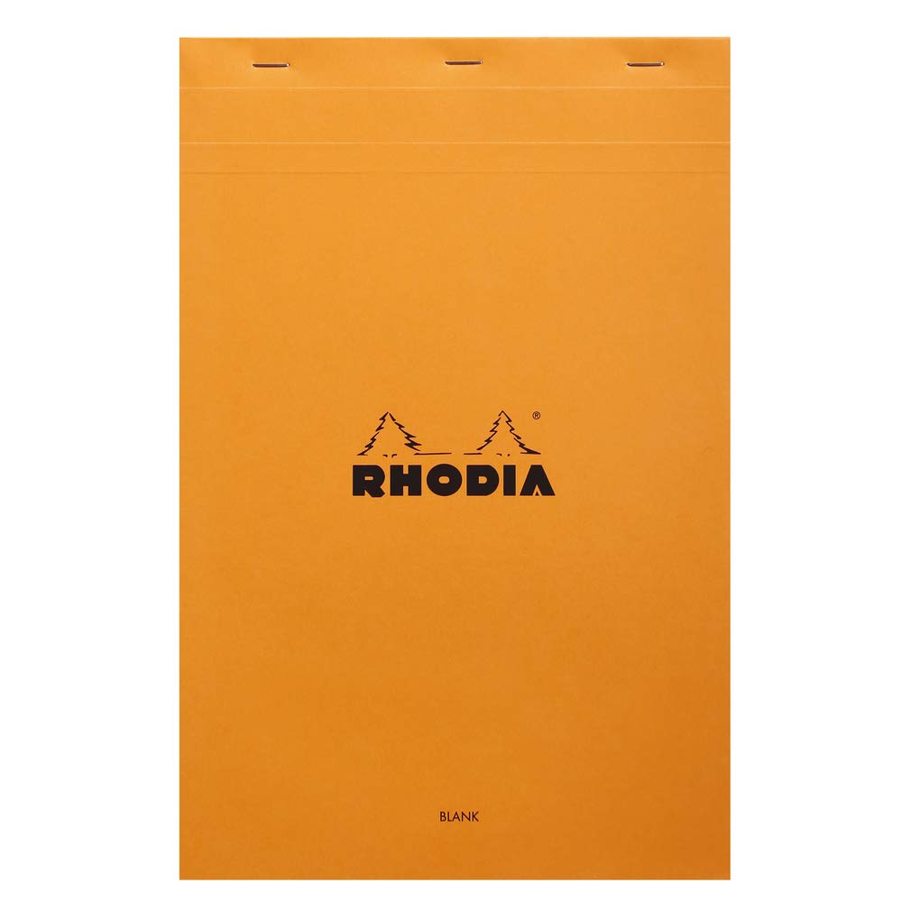 Bloc de notas Rhodia con grapas, en blanco, 80 hojas, 8 1/4 x 12 1/2, tapa naranja