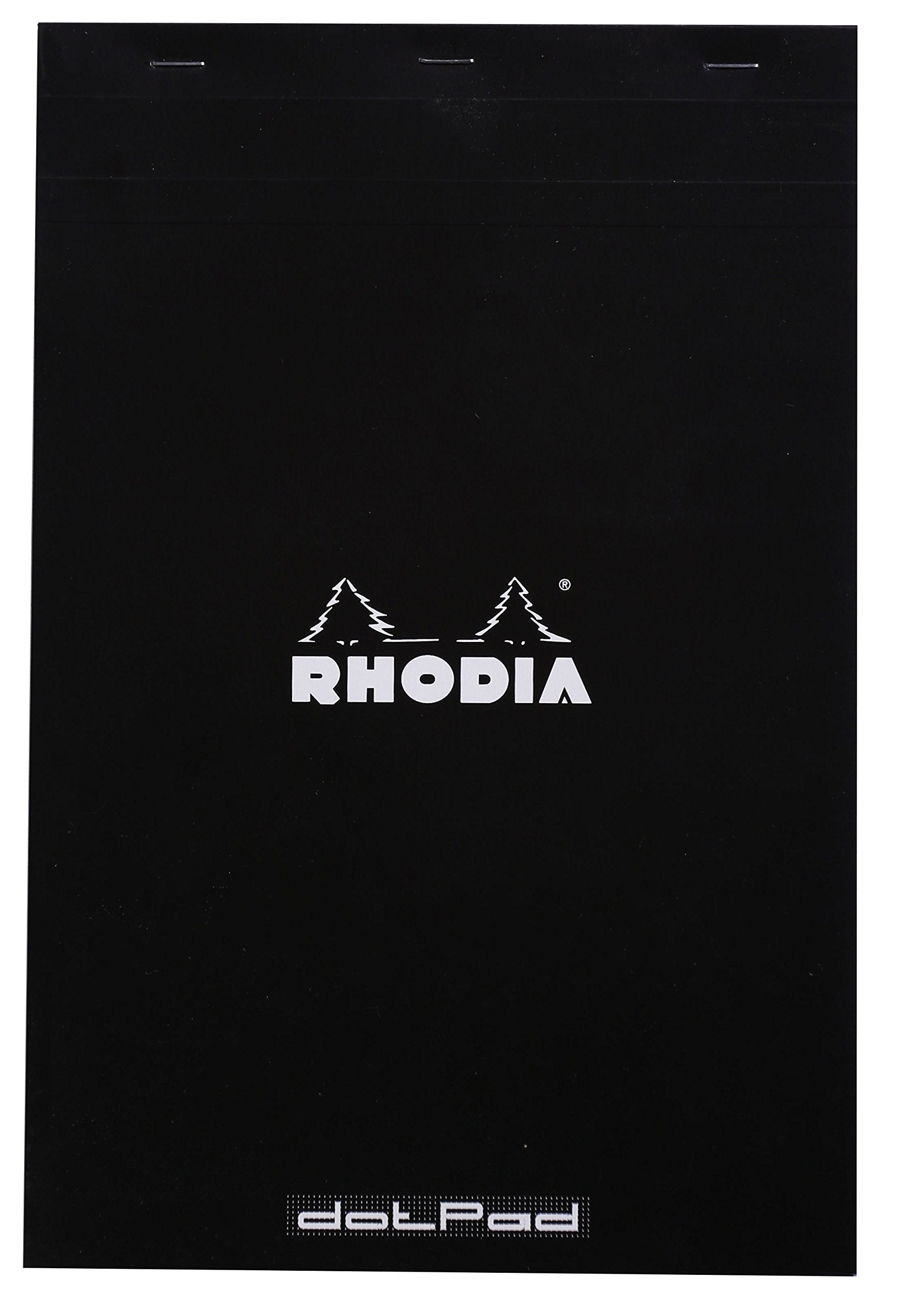 Bloc de notas Rhodia con grapas, cuadrícula de puntos, 80 hojas, 8 1/4 x 12 1/2, tapa negra