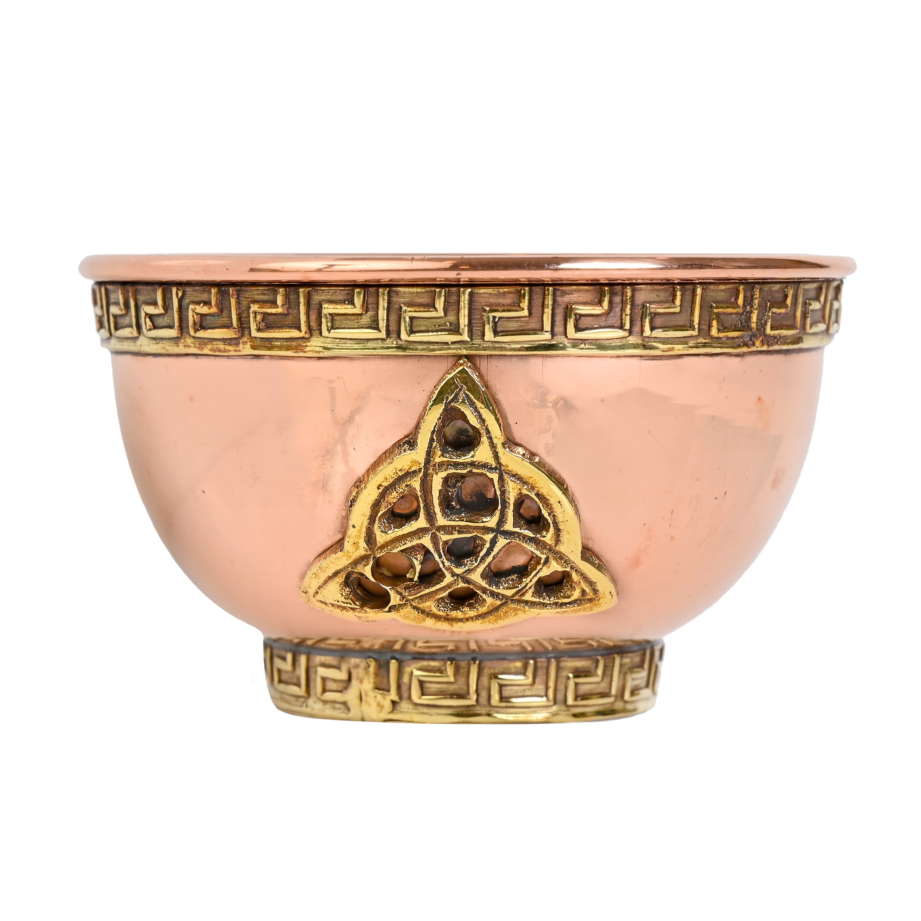 Cuenco de cobre para ofrendas Triquetra para uso en el altar, rituales, incienso, limpieza y decoración, 3 pulgadas