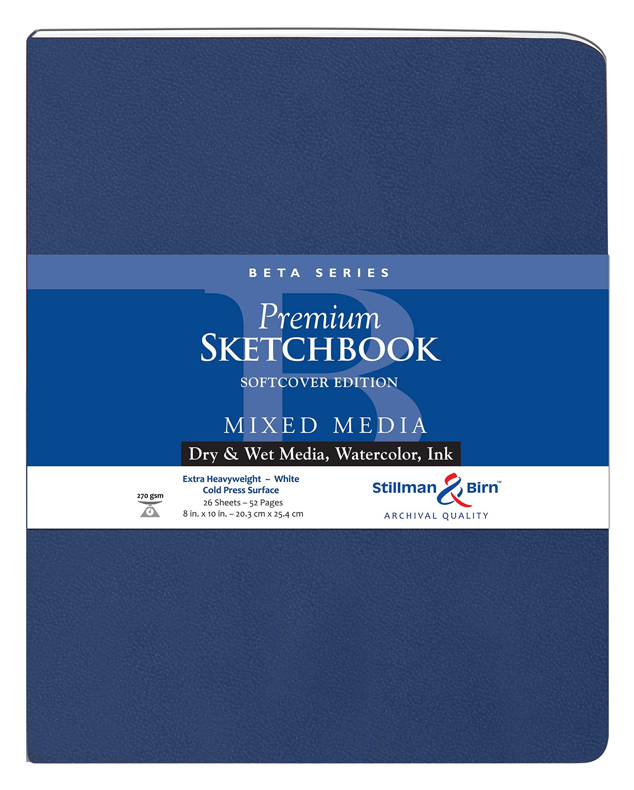 Cuaderno de bocetos de tapa blanda de la serie Beta de Stillman & Birn, formato vertical de 8 x 10, papel blanco de 270 g/m²
