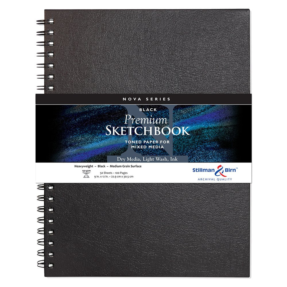 Serie Nova de Stillman & Birn: cuaderno de bocetos encuadernado con alambre, vertical, 9 x 12, papel negro de 150 g/m²