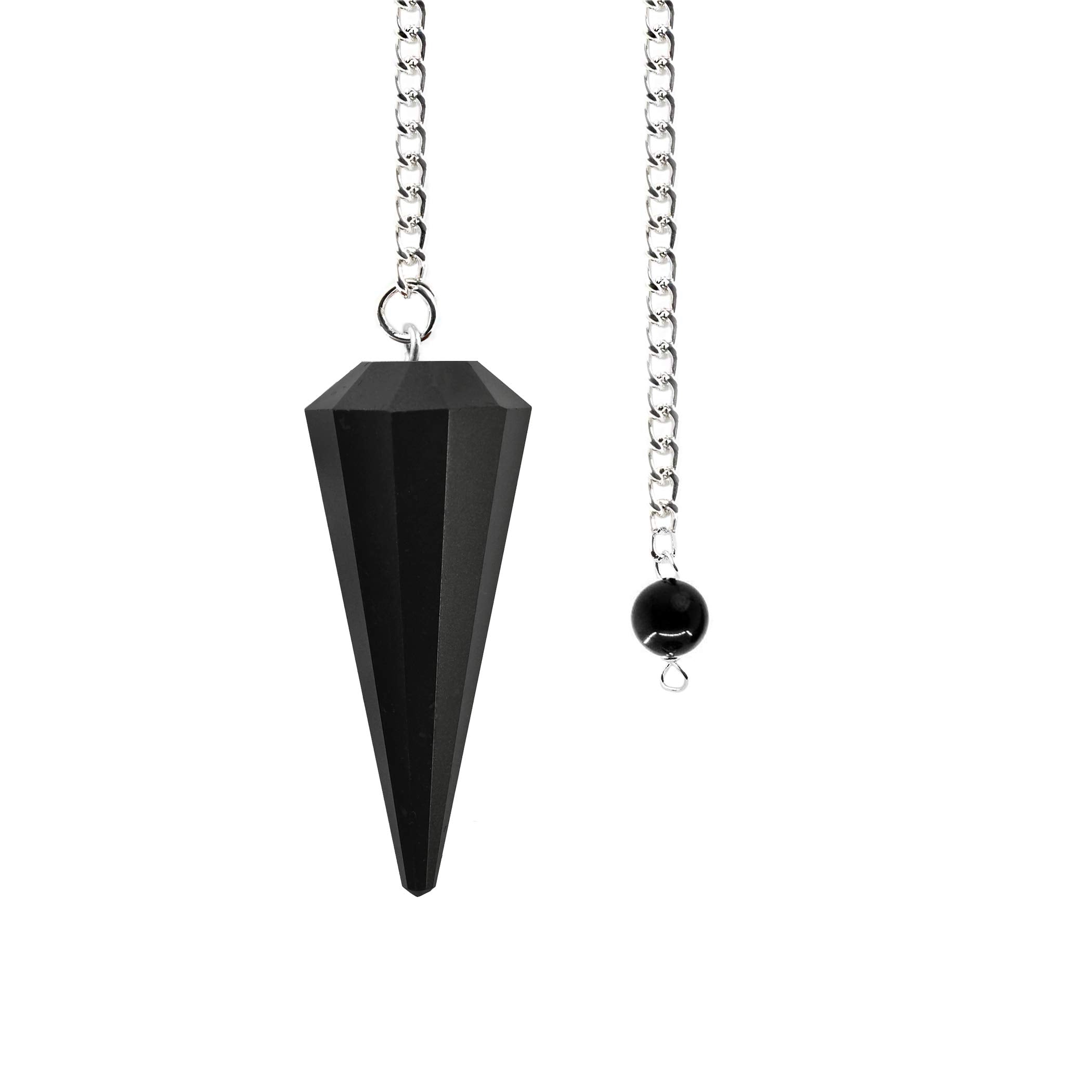 Natural Black Obsidian Crystal Gemstone Rock Pendulum - Black Color - Hexagonal Pointed, Dowsing, Divination, Reiki Charged, Chakra Healing