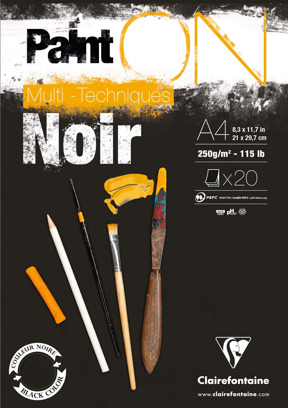 Clairefontaine Paint'On! - Hojas - 8 x 12 A4 - Papel negro