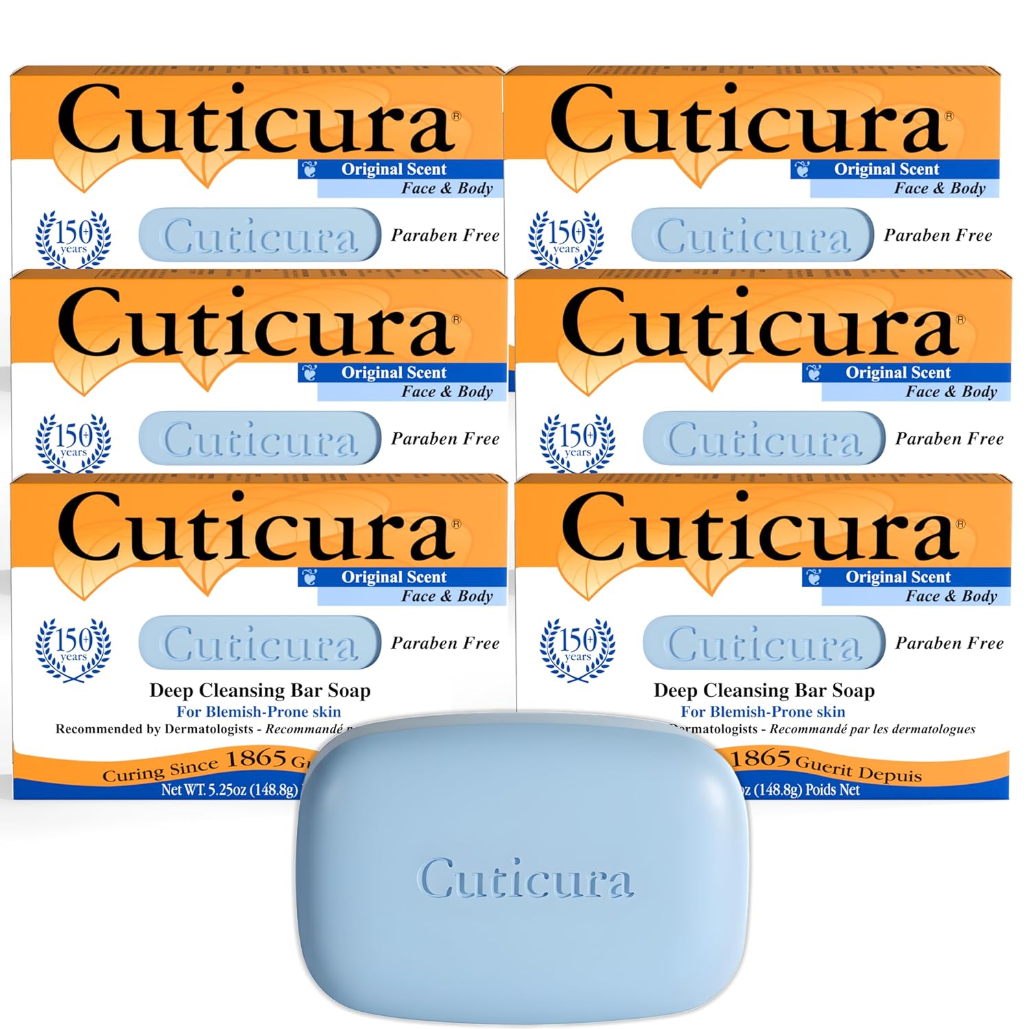 Cuticura Deep Cleansing Face and Body Soap - Original Scent - 5.25 Oz (6-Pack)