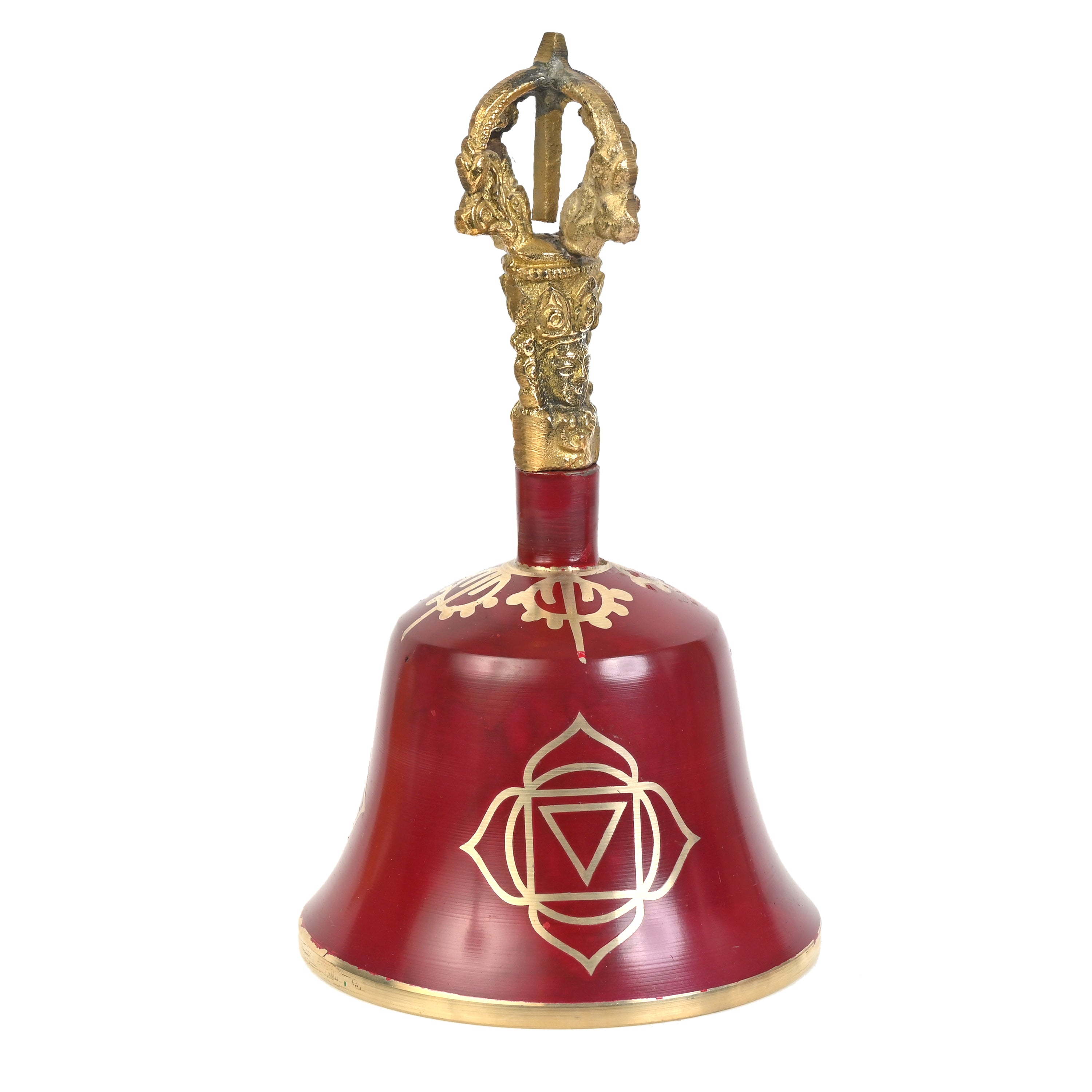 Campana tibetana para chakras de raíz roja (nota F) - 5,5 pulgadas de alto x 3 pulgadas de profundidad - Meditación de chakras en armonía