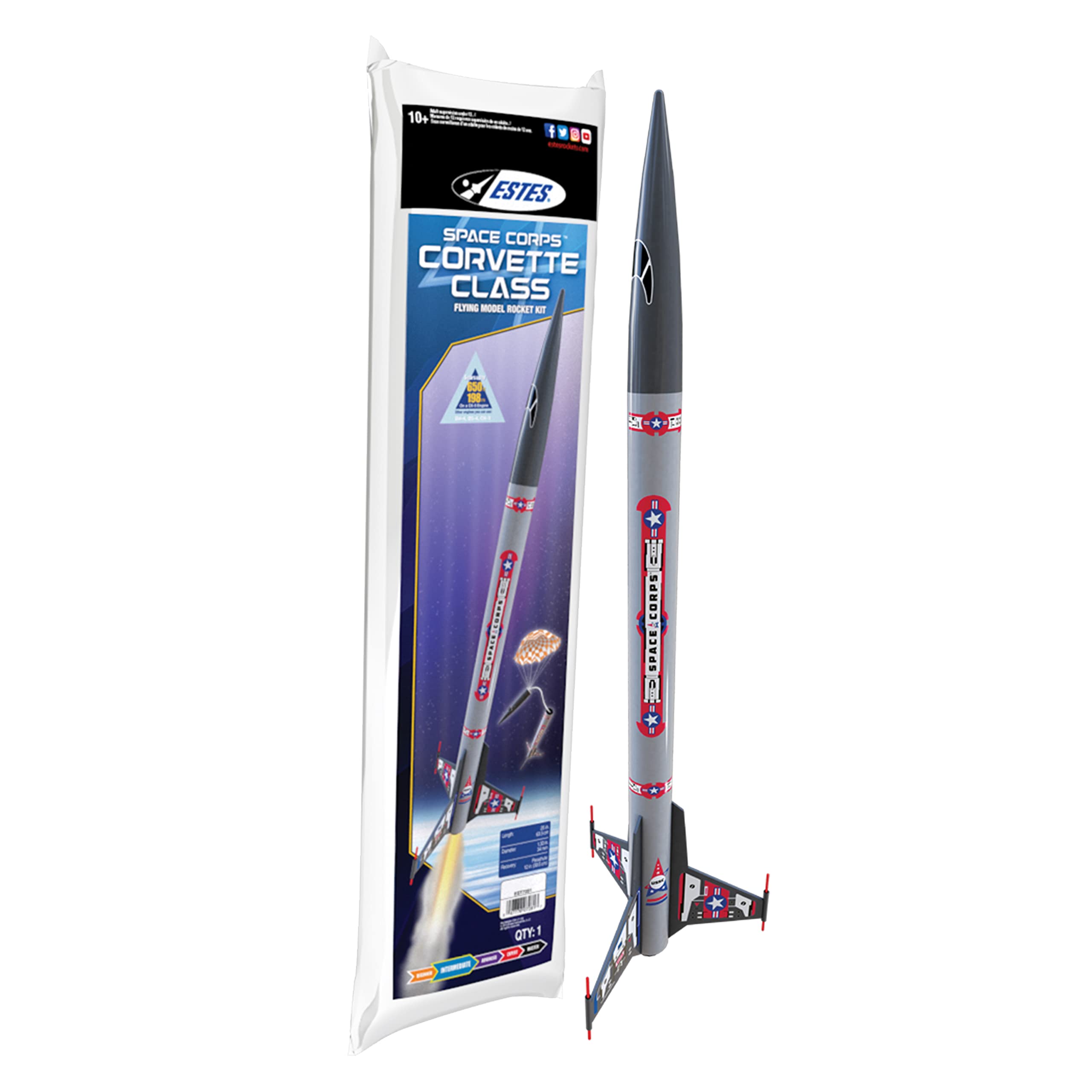 Estes 7281 Space Corps Corvette Class Flying Model Rocket Kit - Intermediate