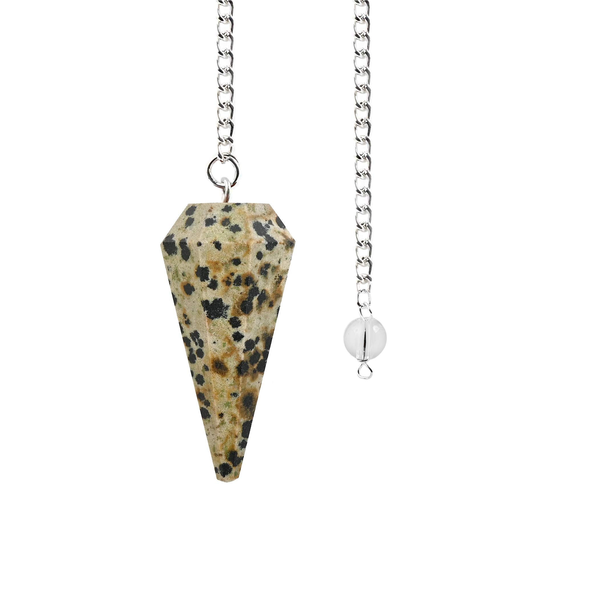 Natural Dalmatian Jasper Crystal Gemstone Rock Pendulum - Multi Color - Hexagonal Pointed, Dowsing, Divination, Reiki Charged, Chakra Healing